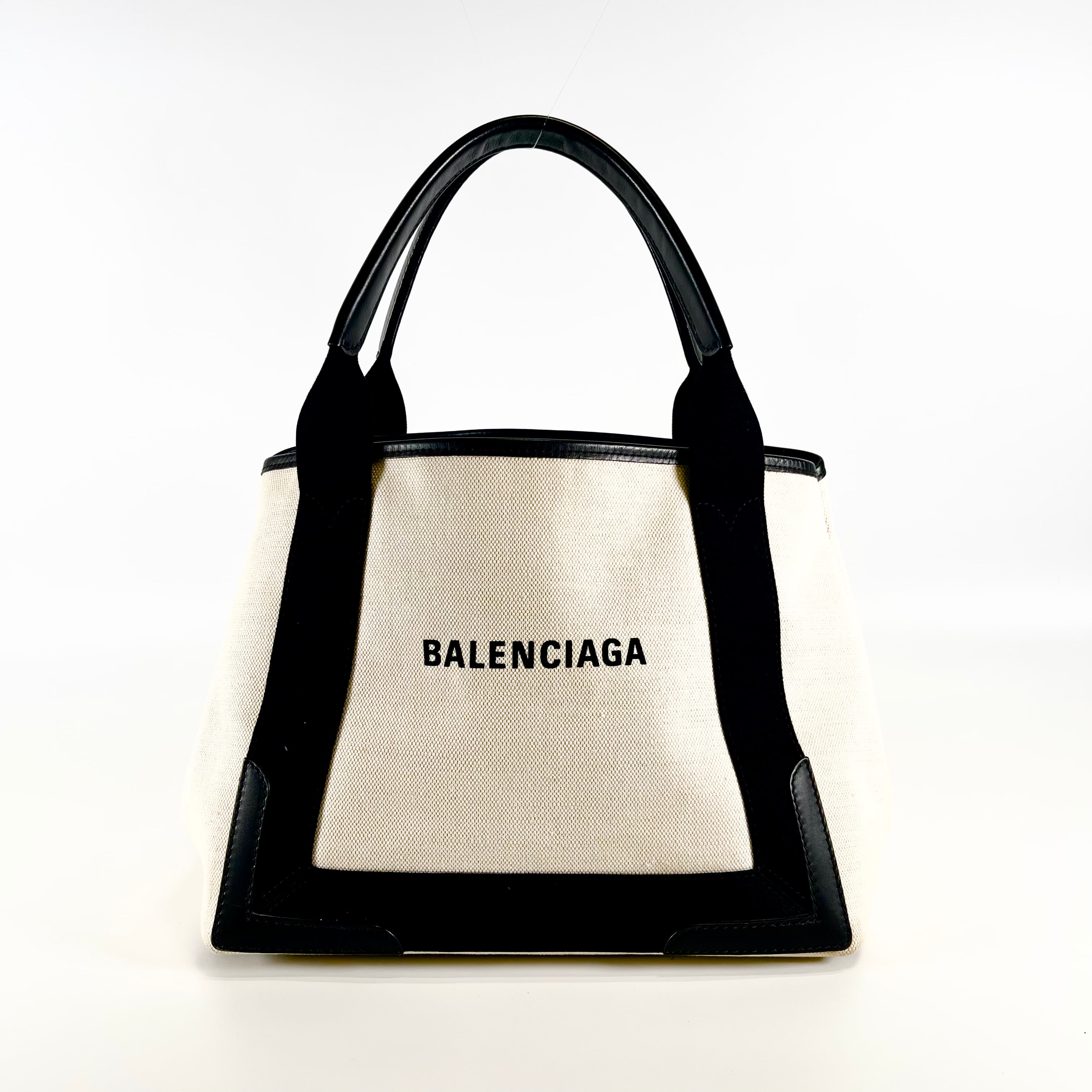 2602 secondhand BALENCIAGA brand bag Navy Cabas Small white