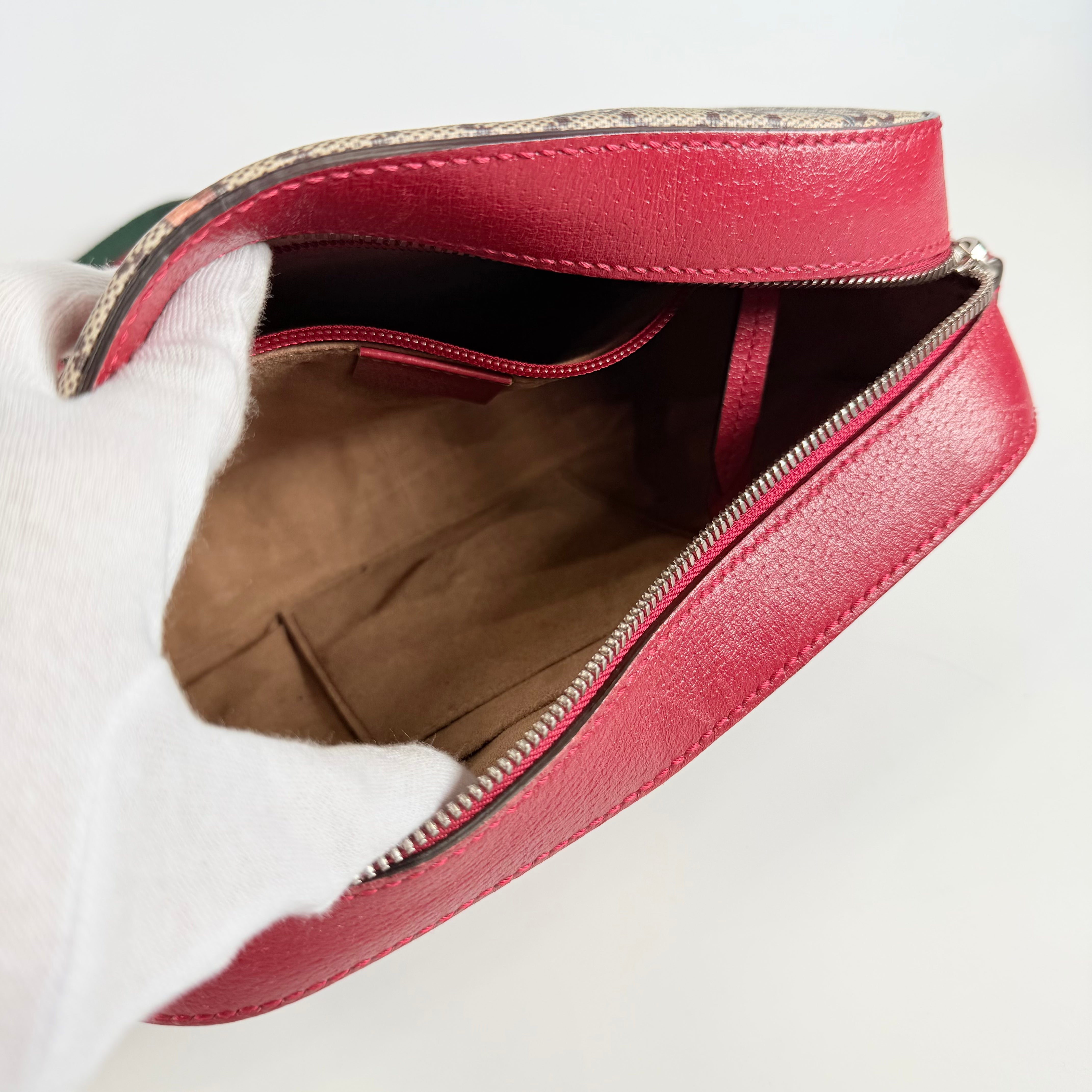 2608 secondhand GUCCI GG Supreme Tian PVC× leather Shoulder bag beige × Red 450947
