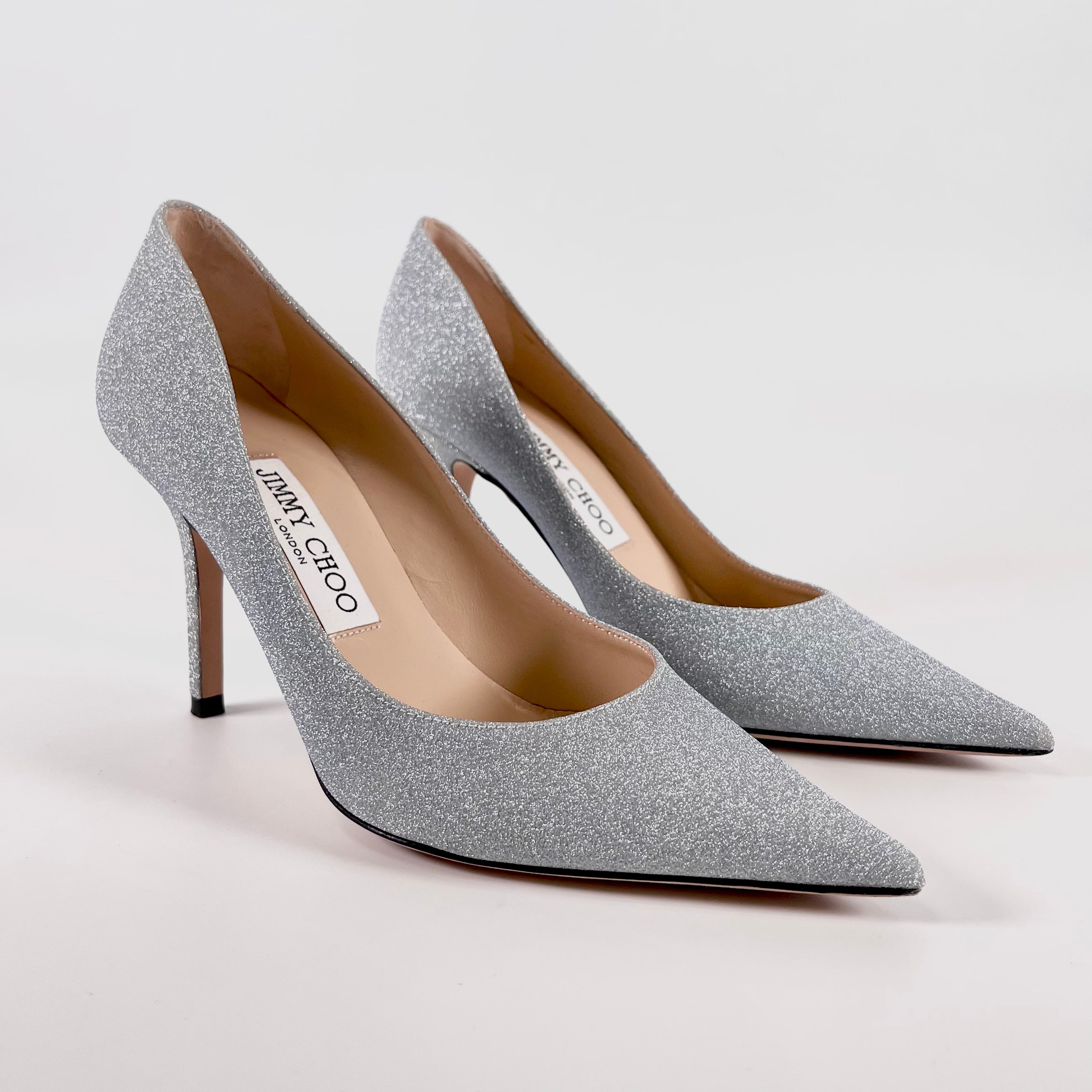 2601 secondhand JIMMYCHOO AGNES leather × Glitter pumps 35 Women's Light blue