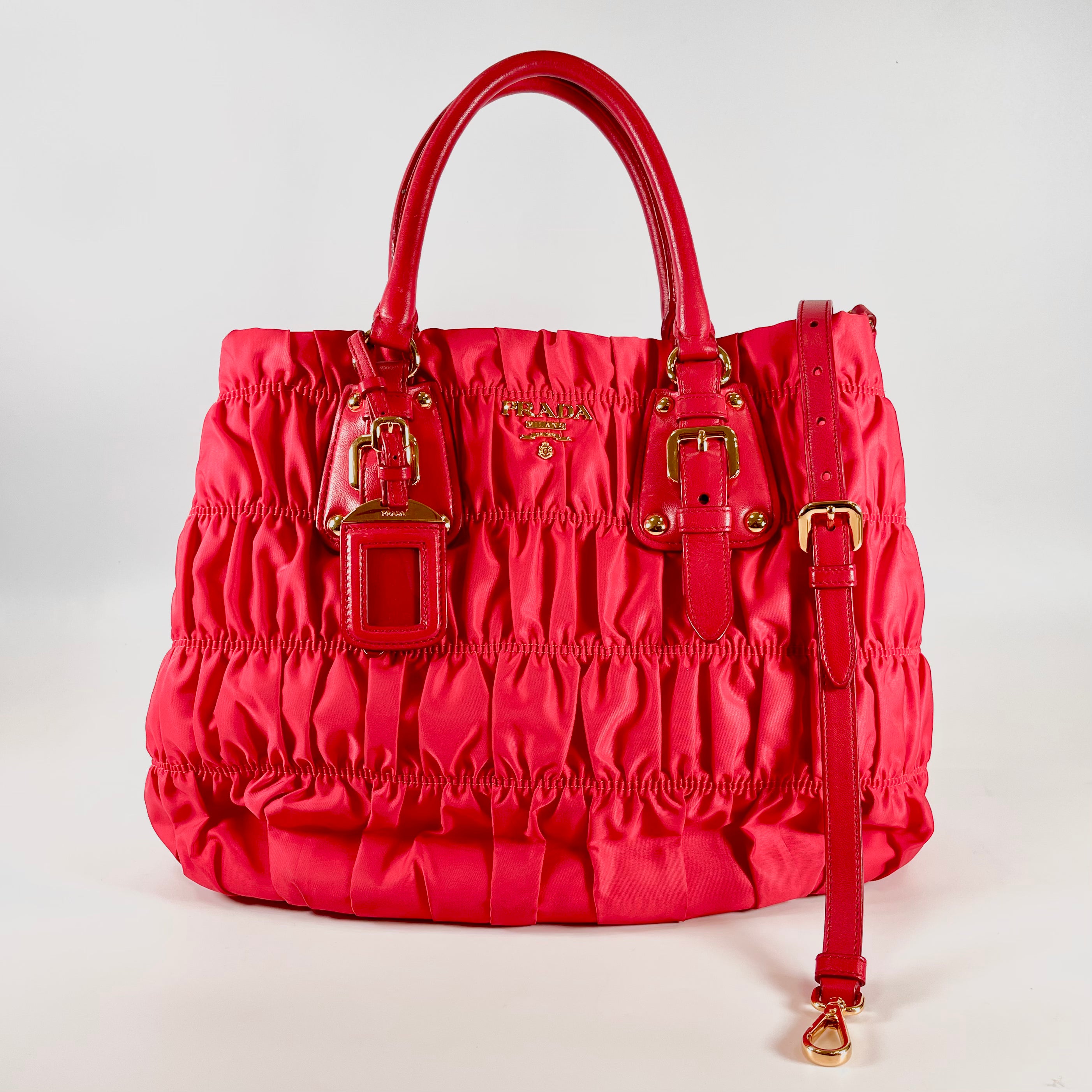 2601 PRADA nylon x leather 2WAY hand bag Red BN2805