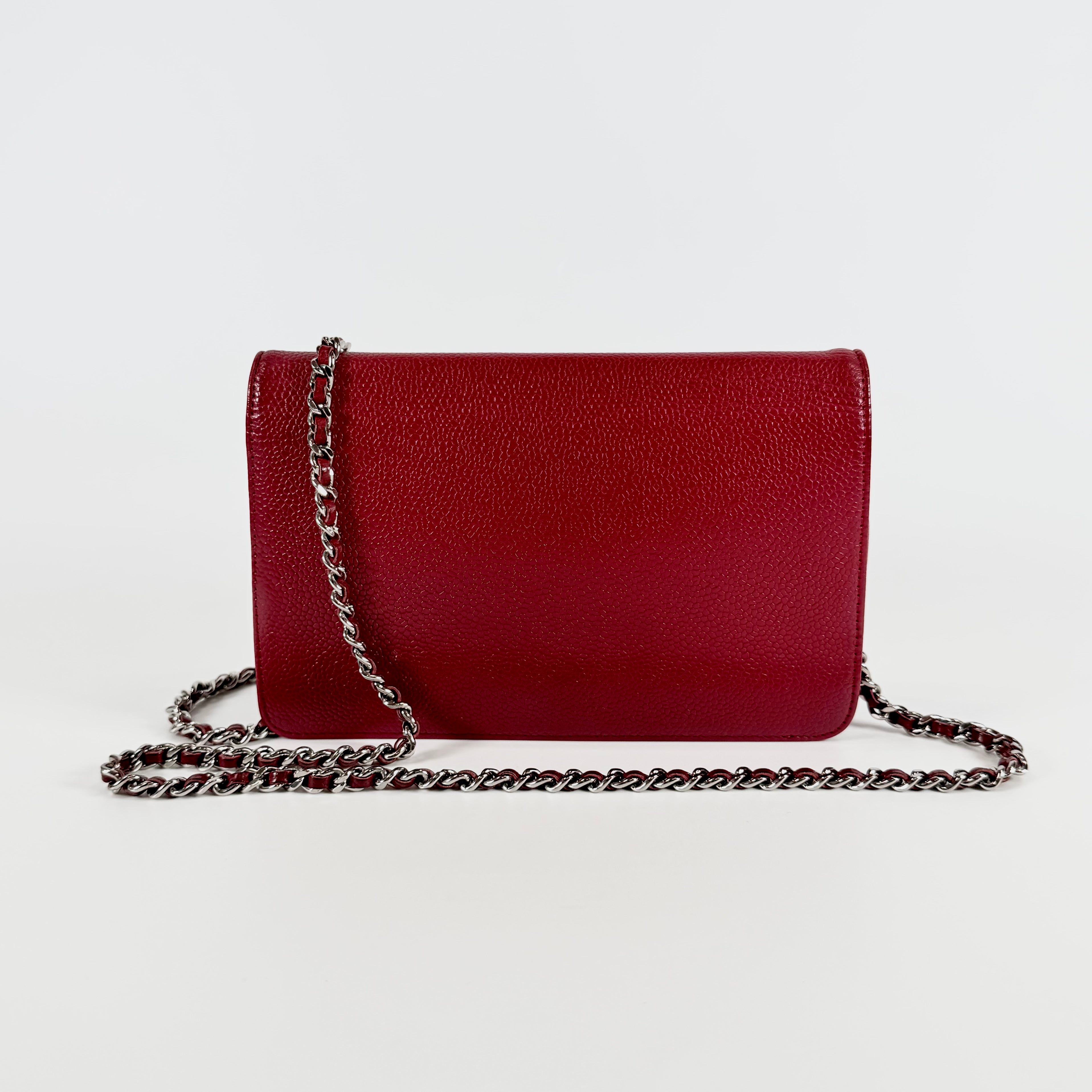 2608 secondhand CHANEL Cocomark caviar skin Chain Wallet Red Silver metal fittings 15456105 15