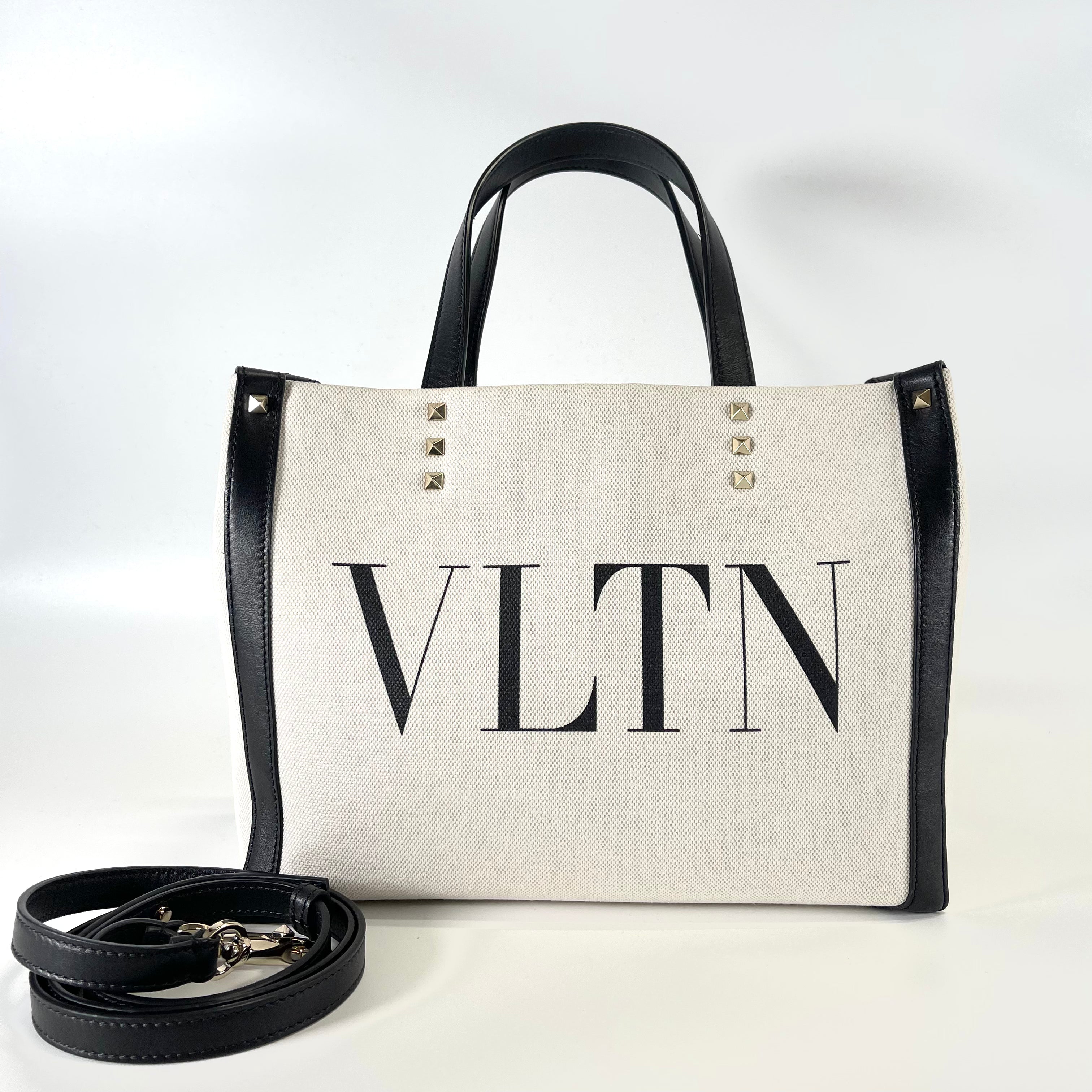 2510 VALENTINO Valentino Garavani VLTN Canvas x Leather 2-Way Tote Bag White