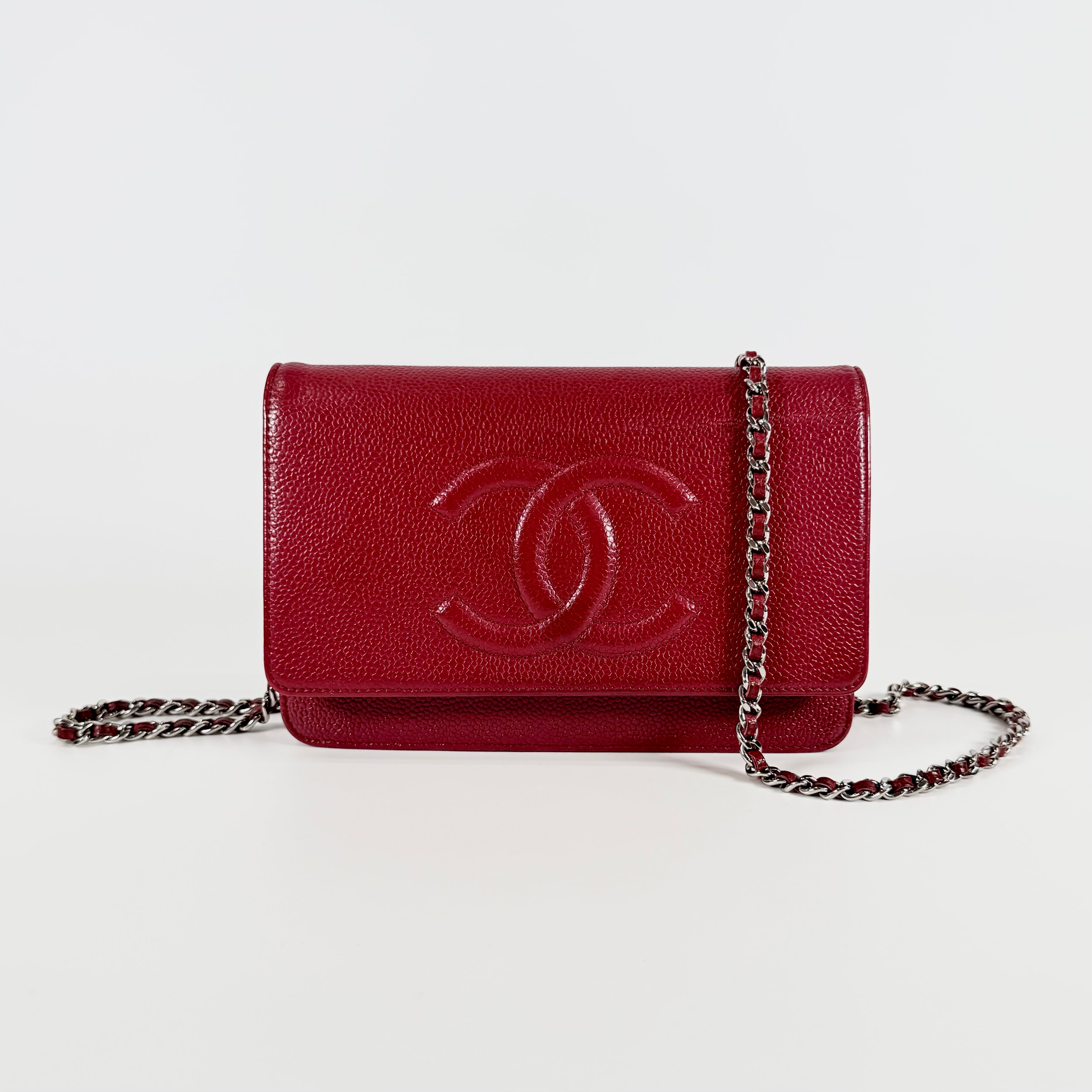 2608 secondhand CHANEL Cocomark caviar skin Chain Wallet Red Silver metal fittings 15456105 15