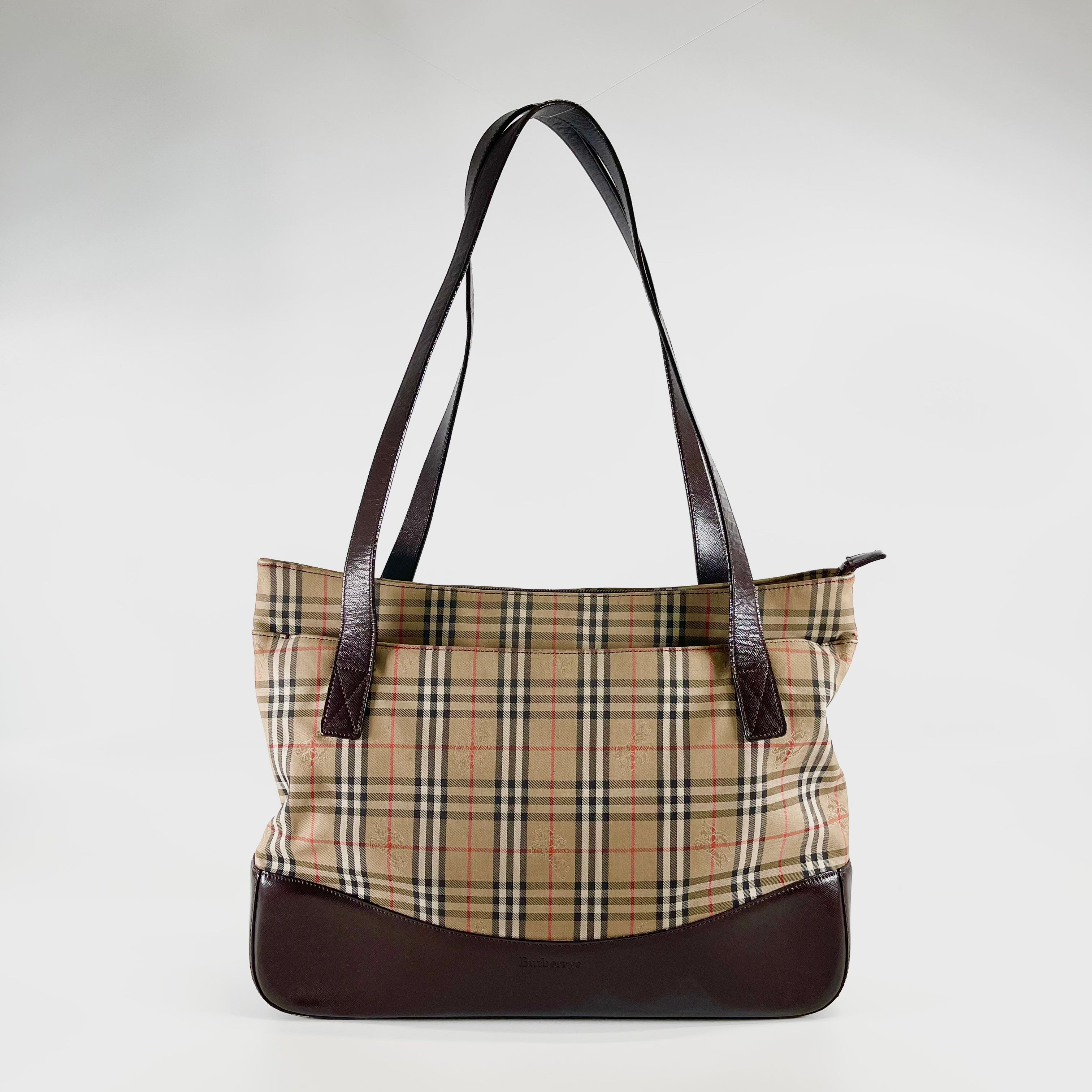 2601 secondhand BURBERRY Tote bag Nova check black canvas × leather