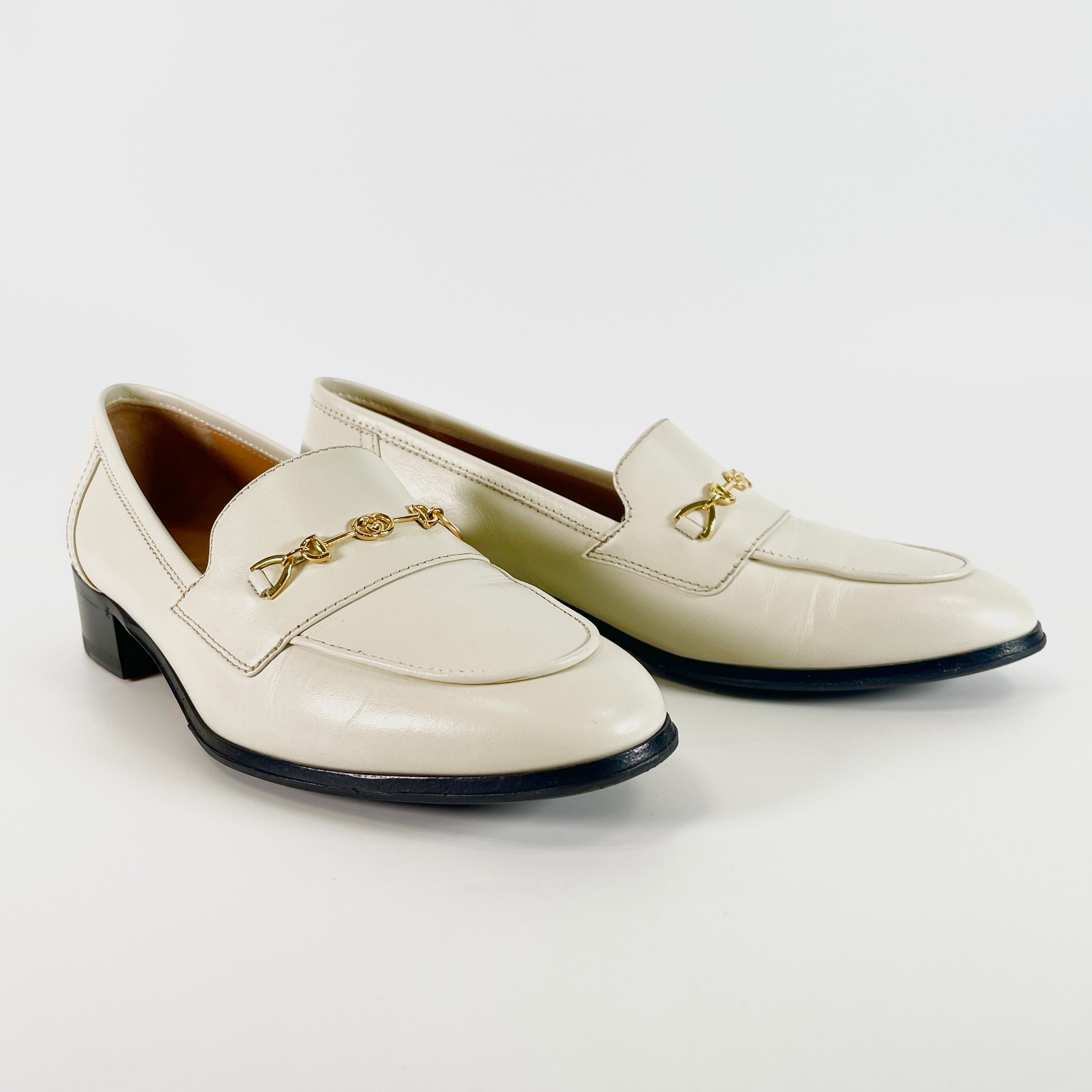 2604 secondhand GUCCI Horsebit leather Loafers 36 Women's ivory 658268 Interlocking G