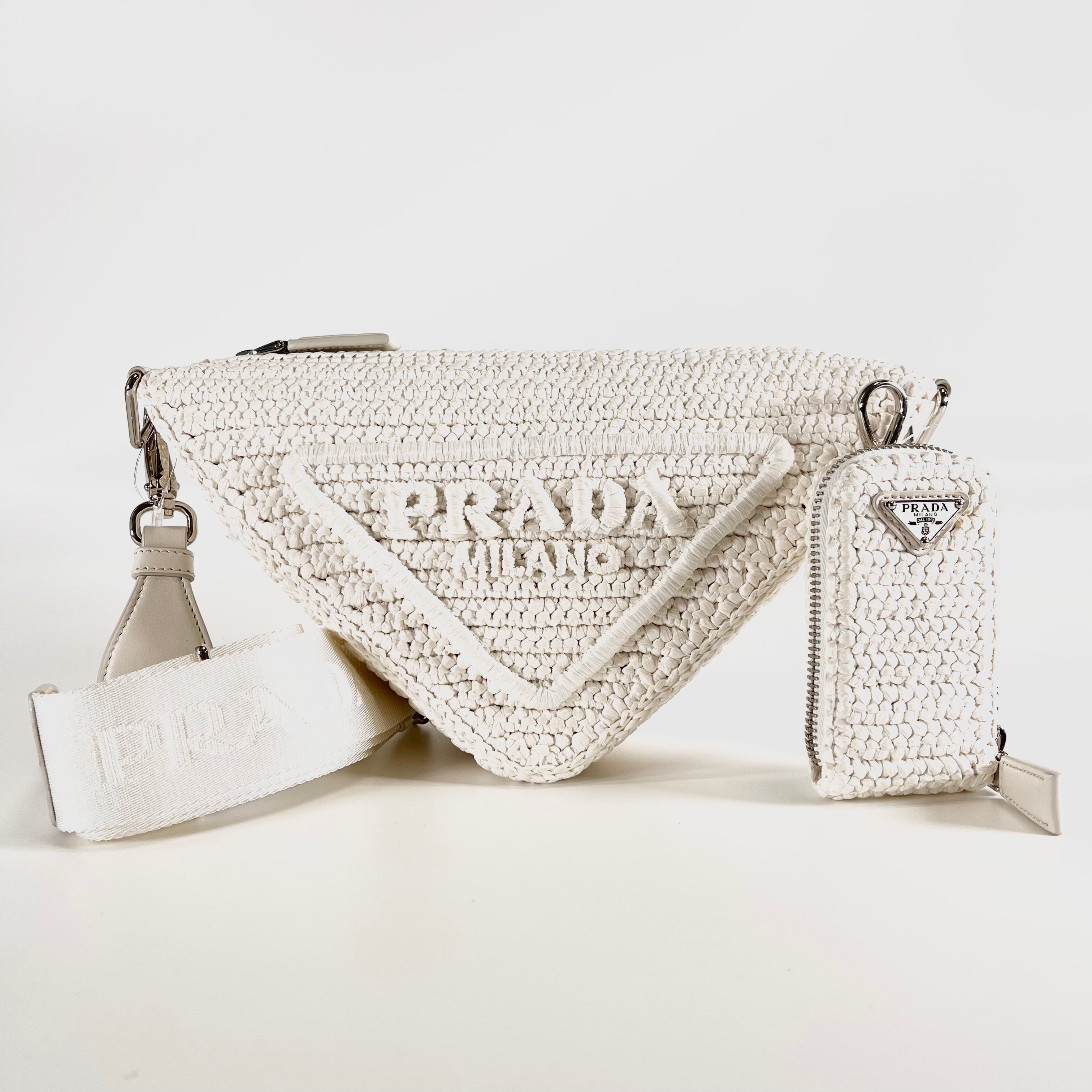 2603 secondhand PRADA brand bag ※ Separate exhibition 1BH190 Triangle Logo Chain Shoulder white strap pouch card 122