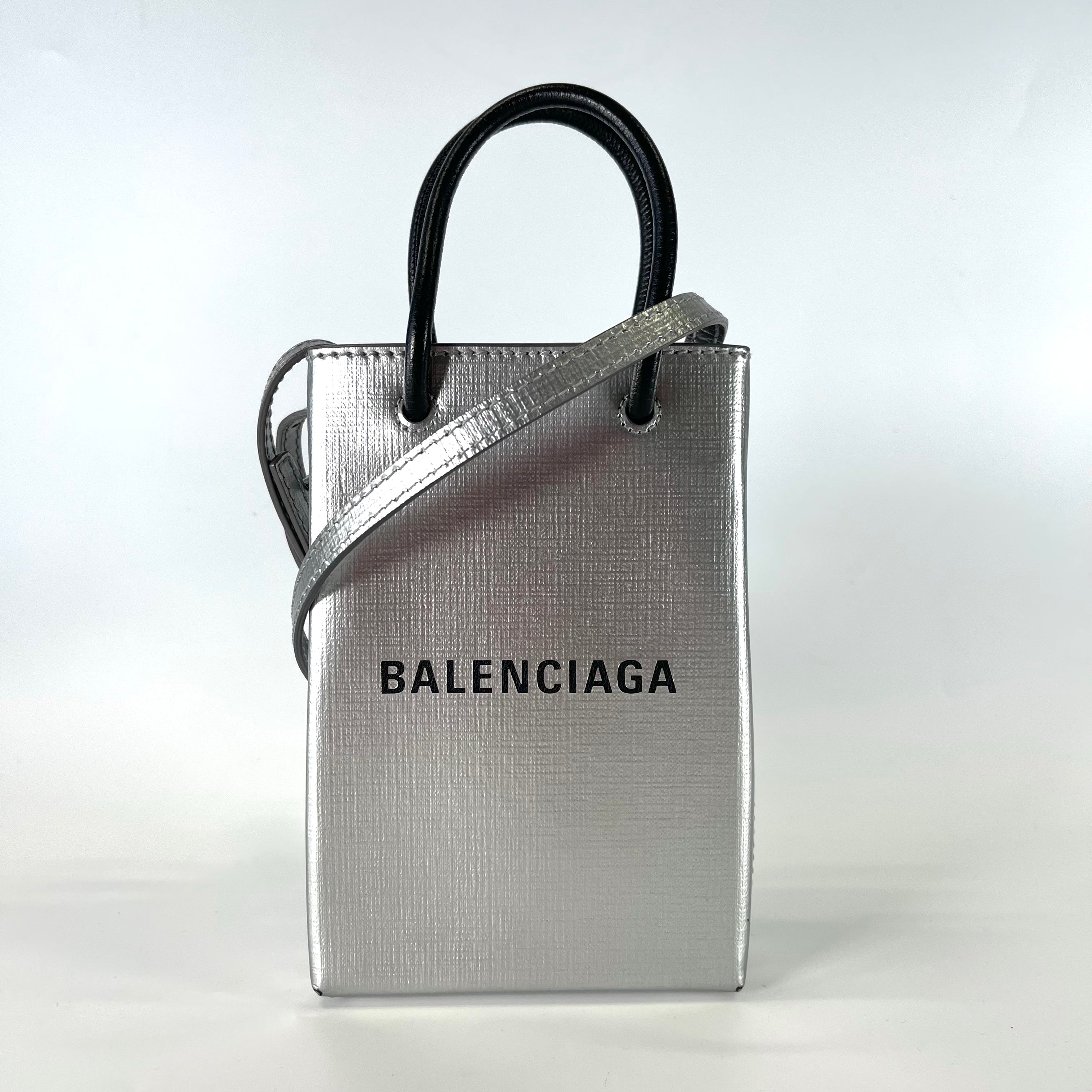 2512 secondhand  BALENCIAGA Silver phone shoulder