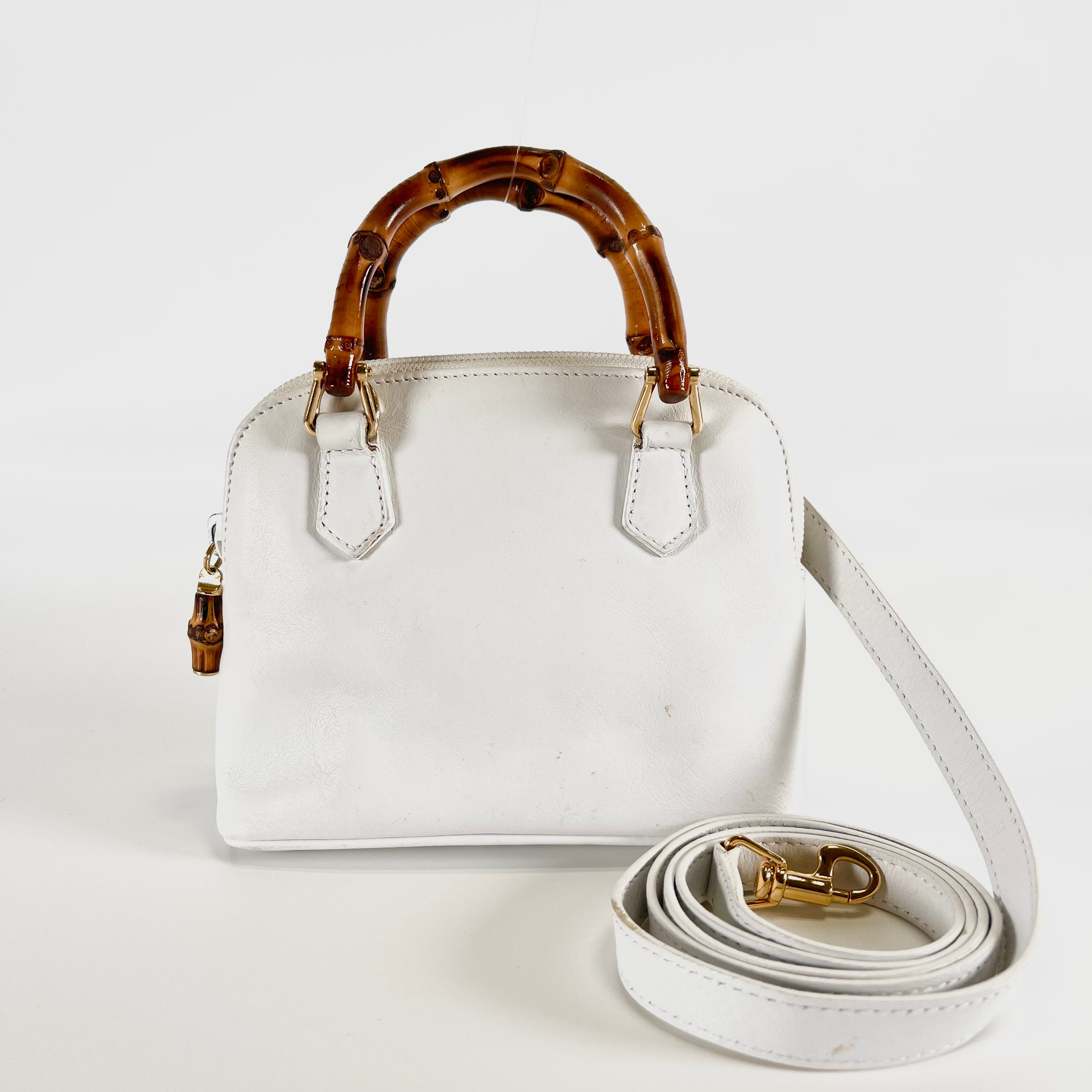 2602 secondhand GUCCI Bamboo mini 2WAY hand bag white leather 0072032