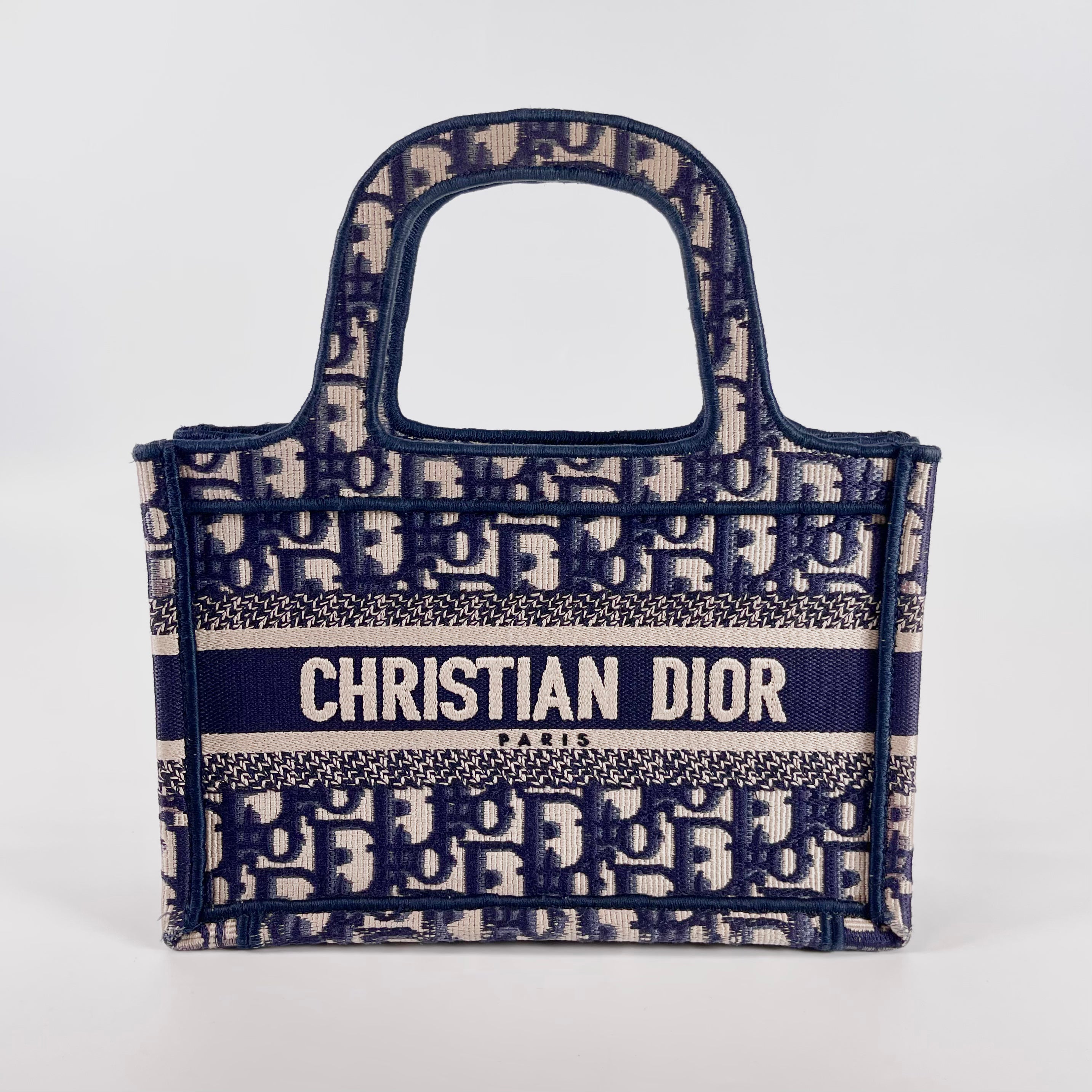 2601 CD of leak mini Book Tote canvas hand bag Navy