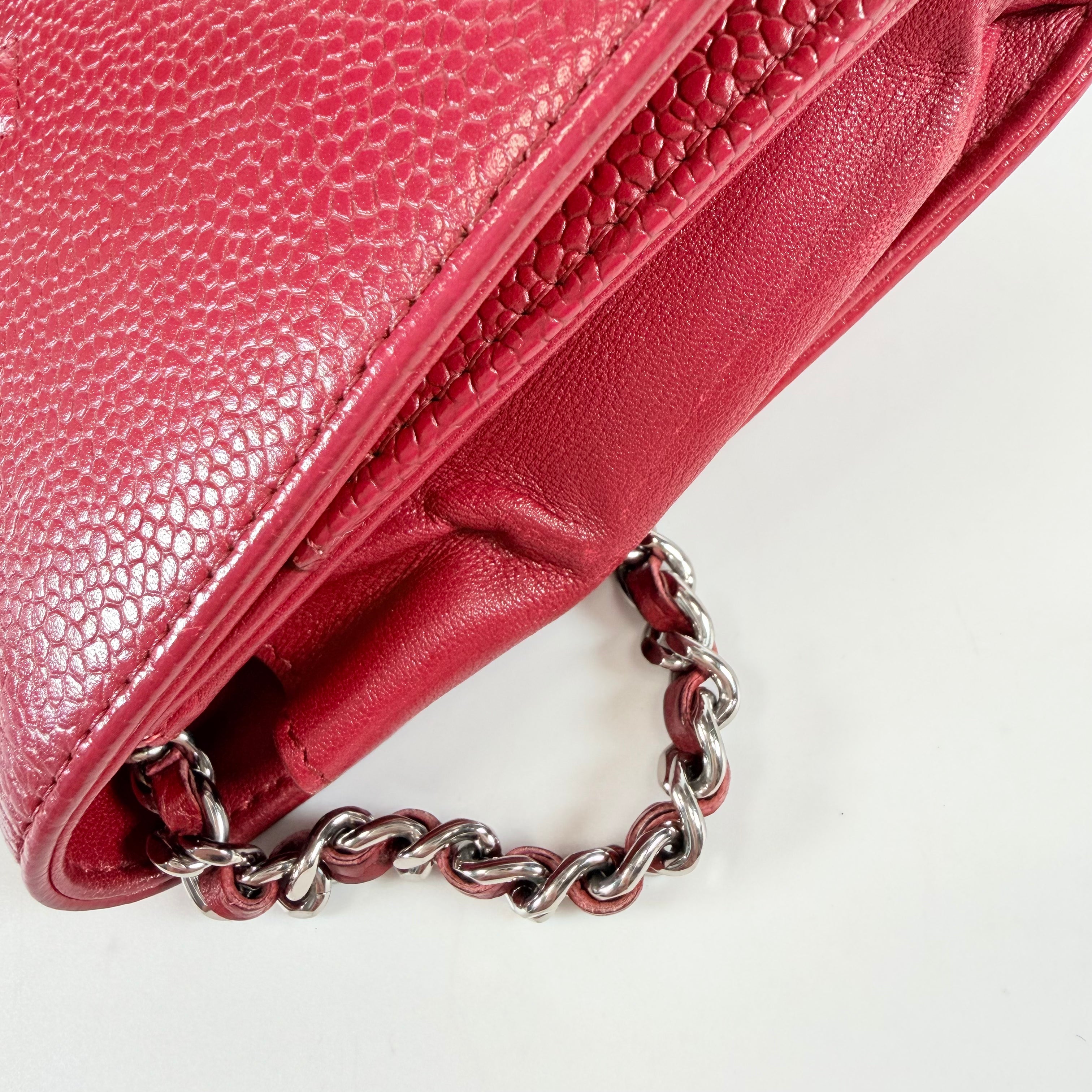 2608 secondhand CHANEL Cocomark caviar skin Chain Wallet Red Silver metal fittings 15456105 15