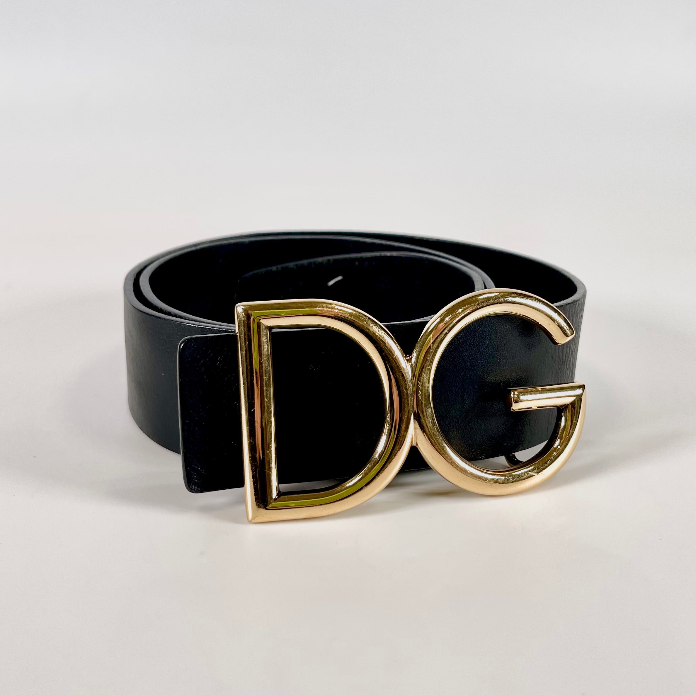 2511 DOLCE & GABBANA Dolce & Gabbana Belt with DG Logo, Black, GD Hardware, #85cm, Leather