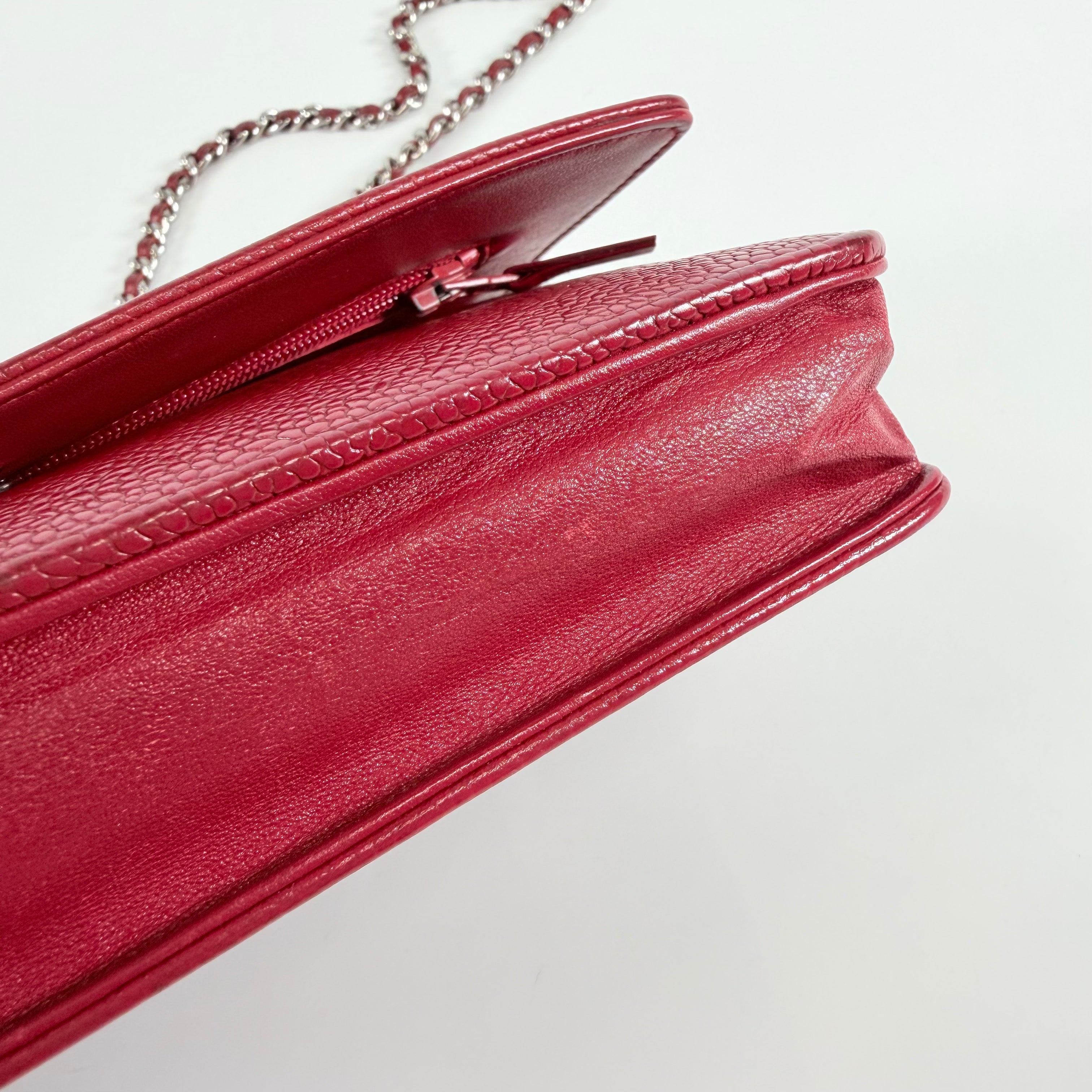 2608 secondhand CHANEL Cocomark caviar skin Chain Wallet Red Silver metal fittings 15456105 15