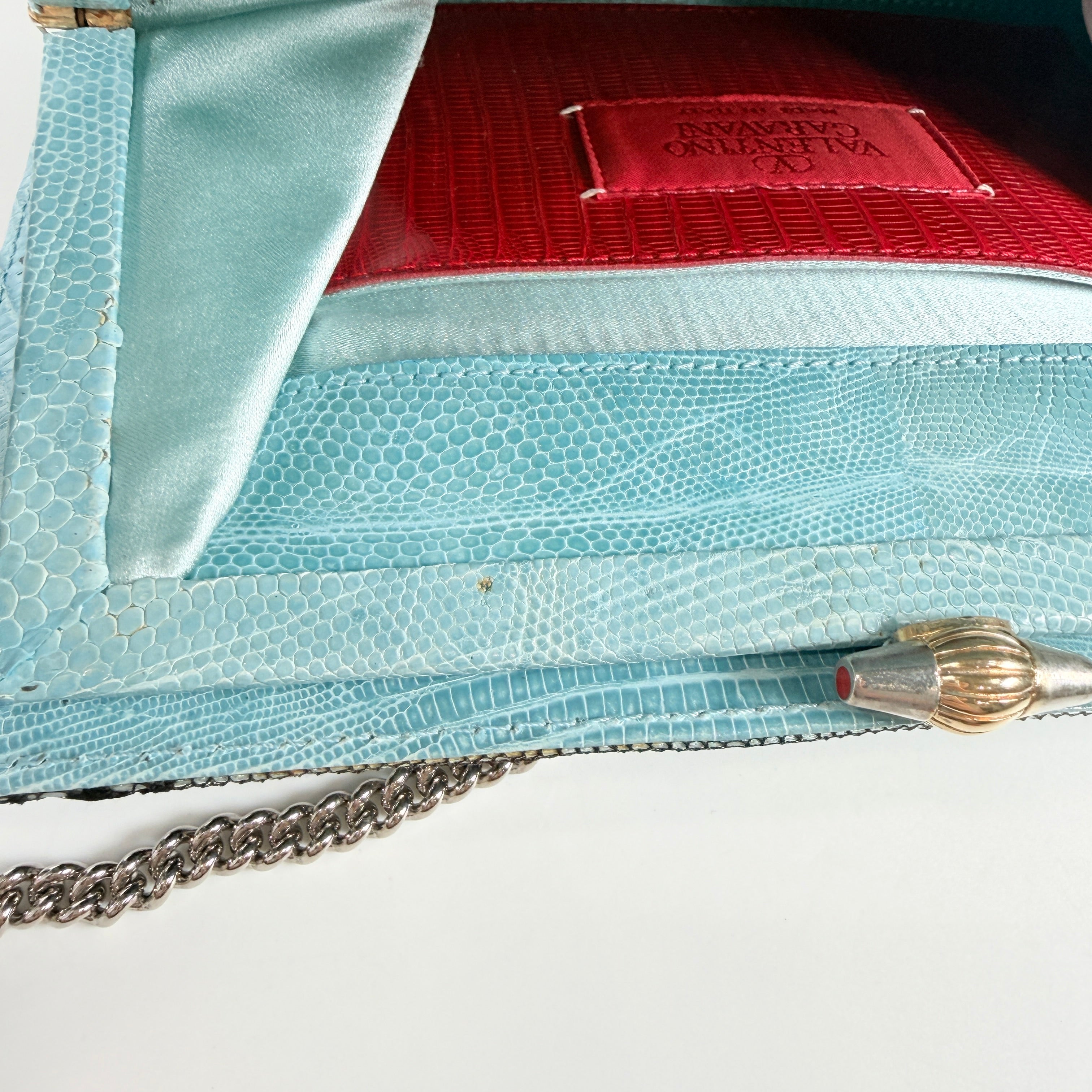 2608 secondhand VALENTINO Chain Shoulder Bag Lace Blue