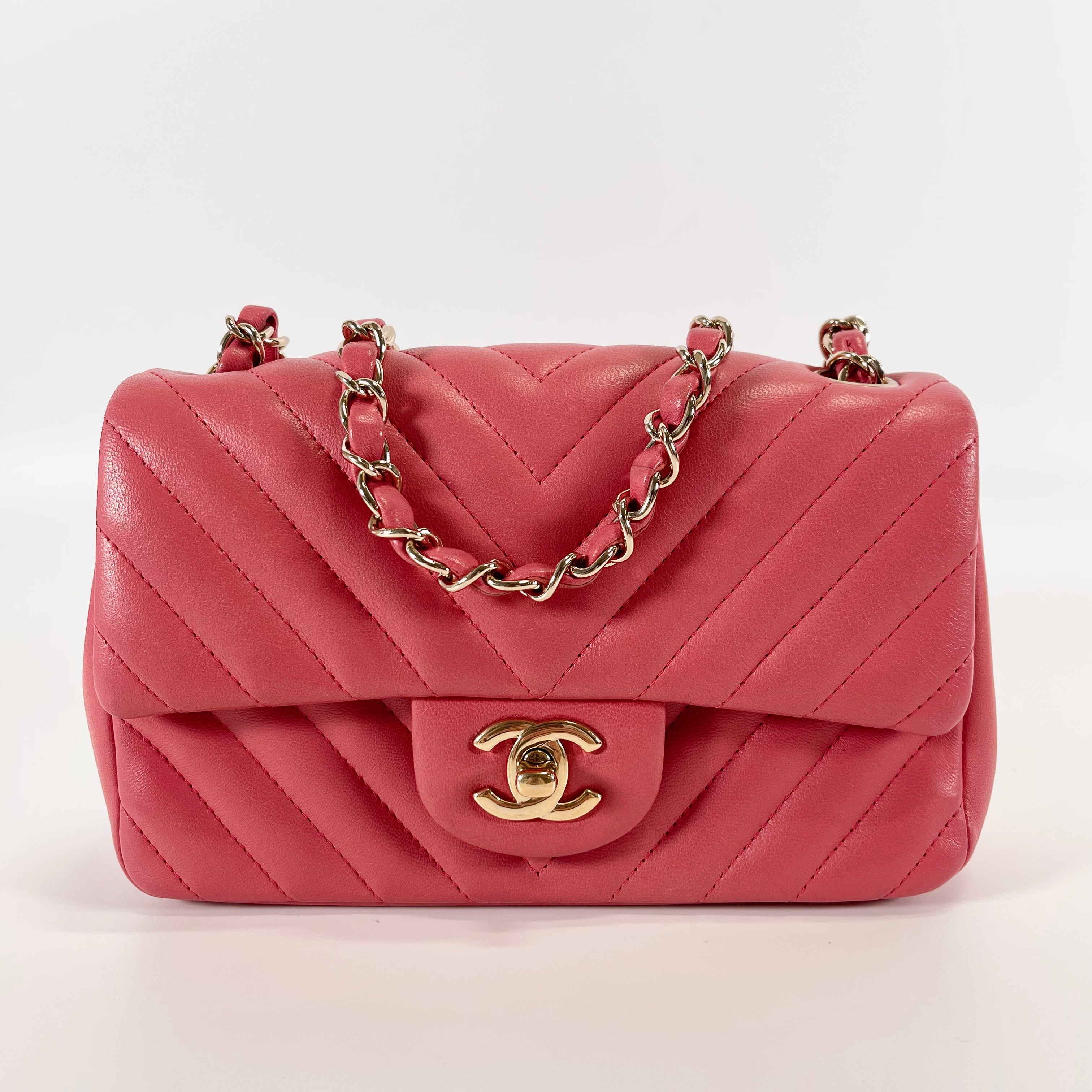 2602 secondhand CHANEL mini Matelasse 20 Chevron A69900 Rum pink GD