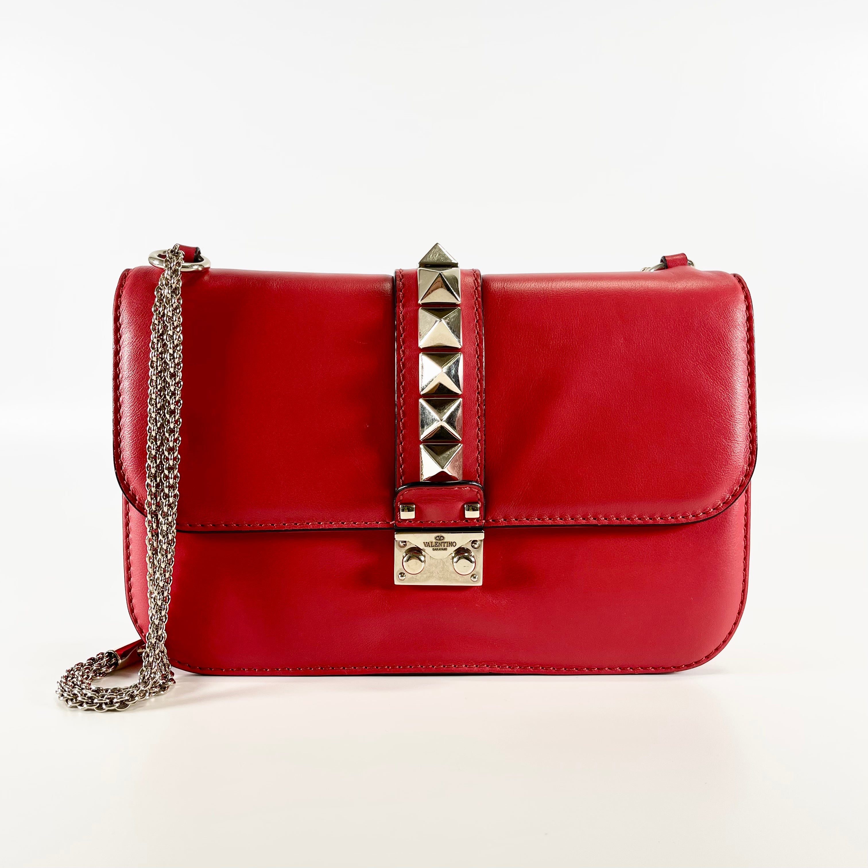 2602 secondhand others brand bag leather / Rockstud Chain Shoulder Red
