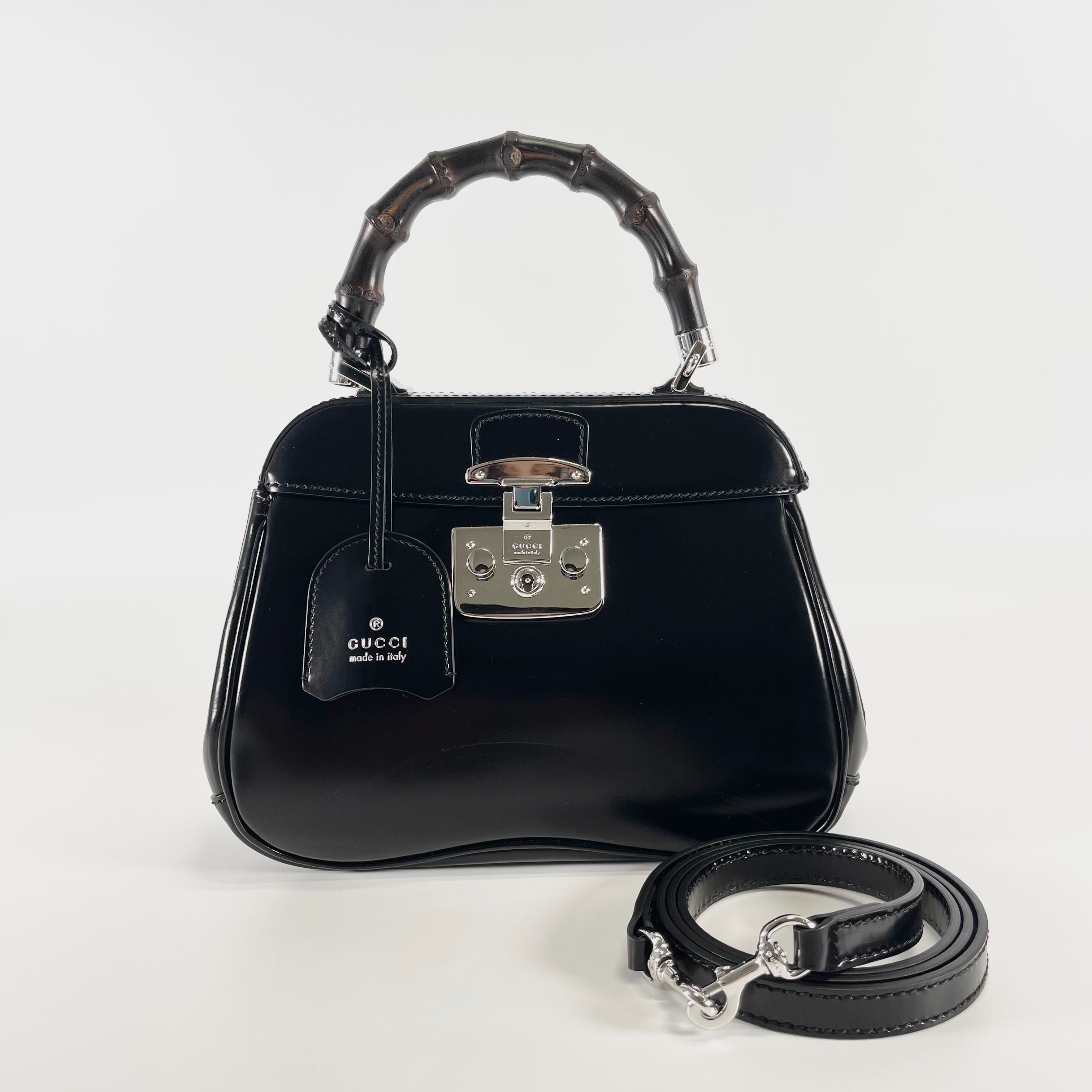 2602 secondhand GUCCI brand bag 353522 leather Bamboo 2WAY black shoulder