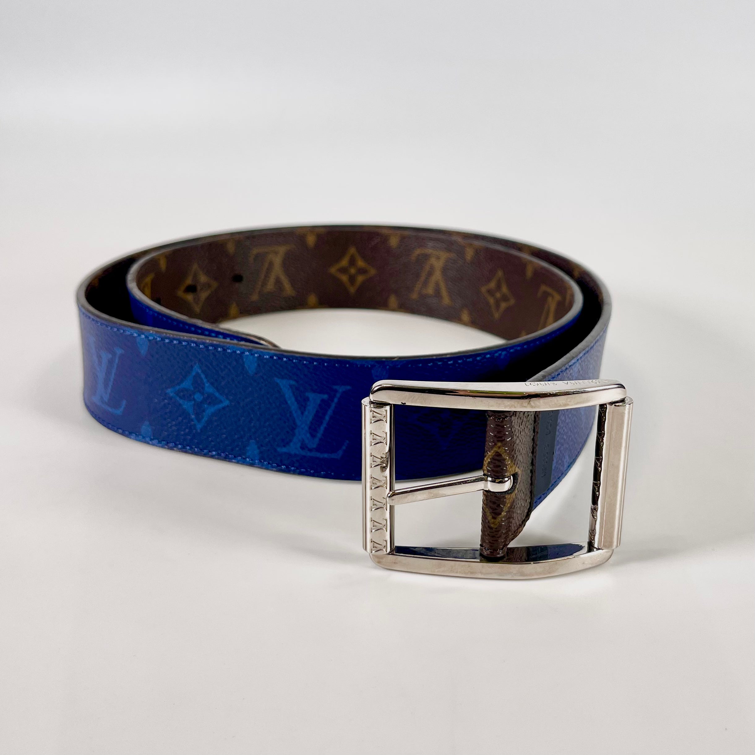 2512 secondhand  Louis Vuitton Santur belt PVC leather Brown blue