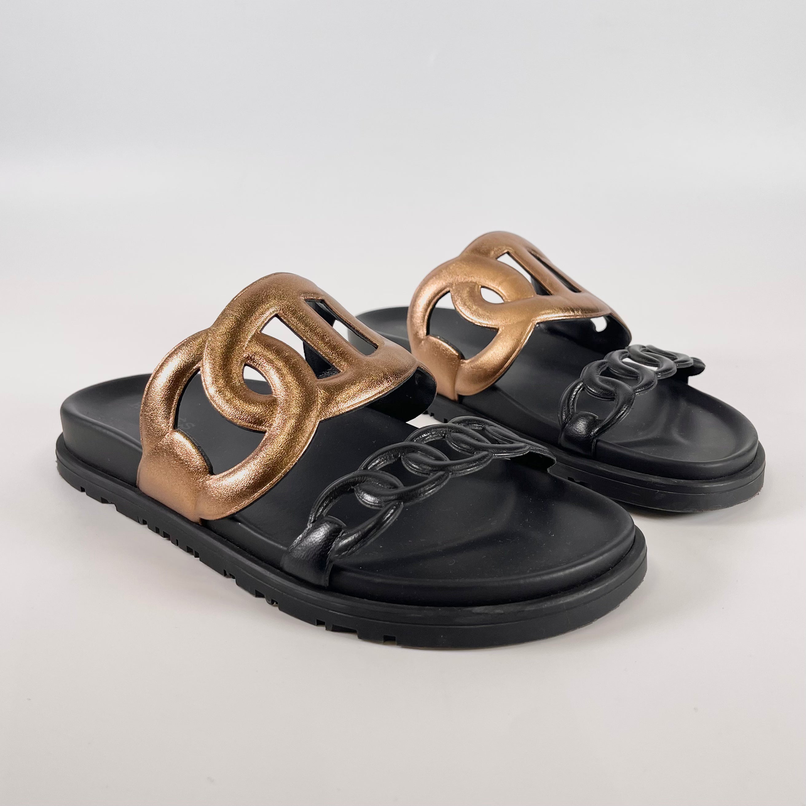 2512 HERMES strike leather Sandals 35 Women's black