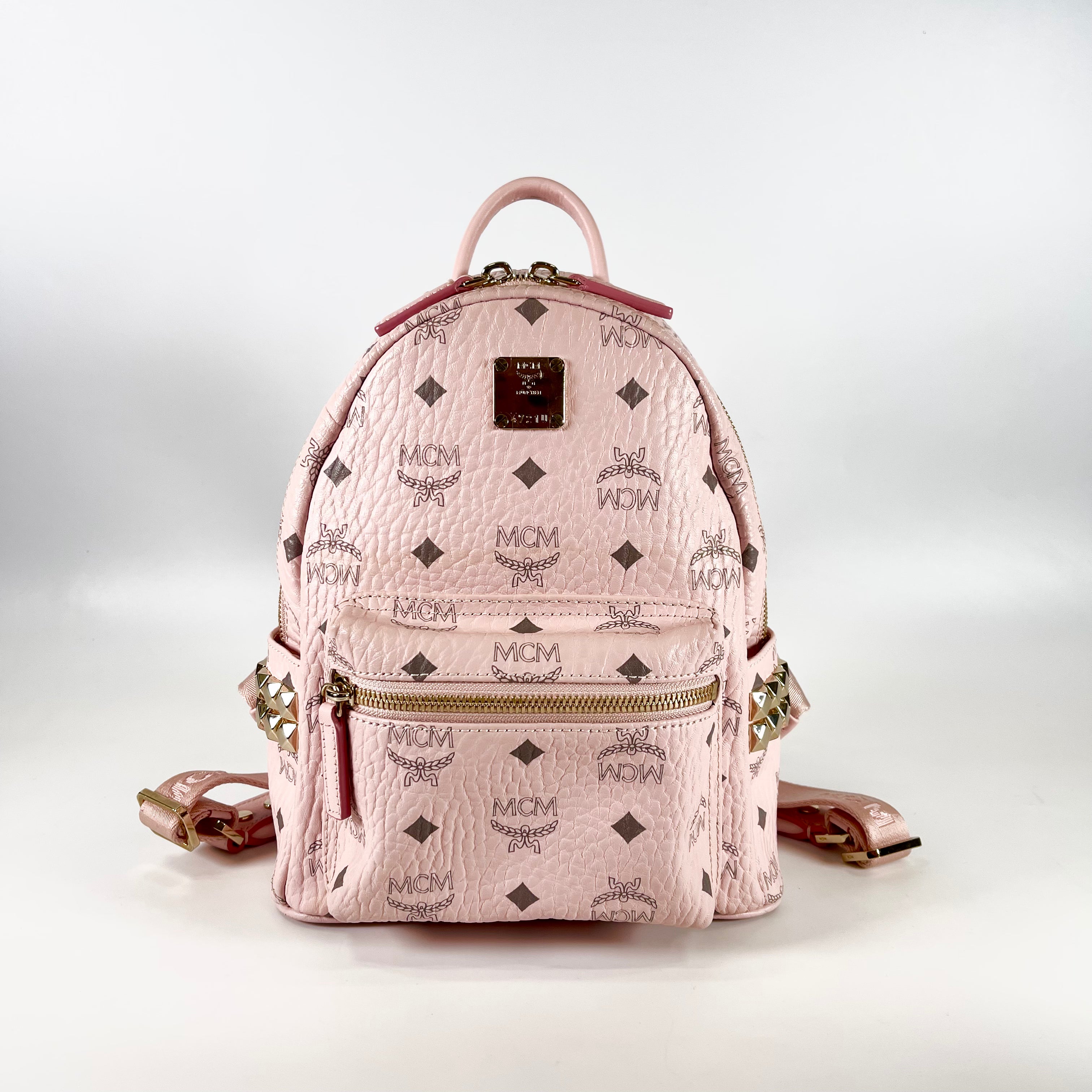 2601 secondhand MCM side studs powder pink backpack B Rank