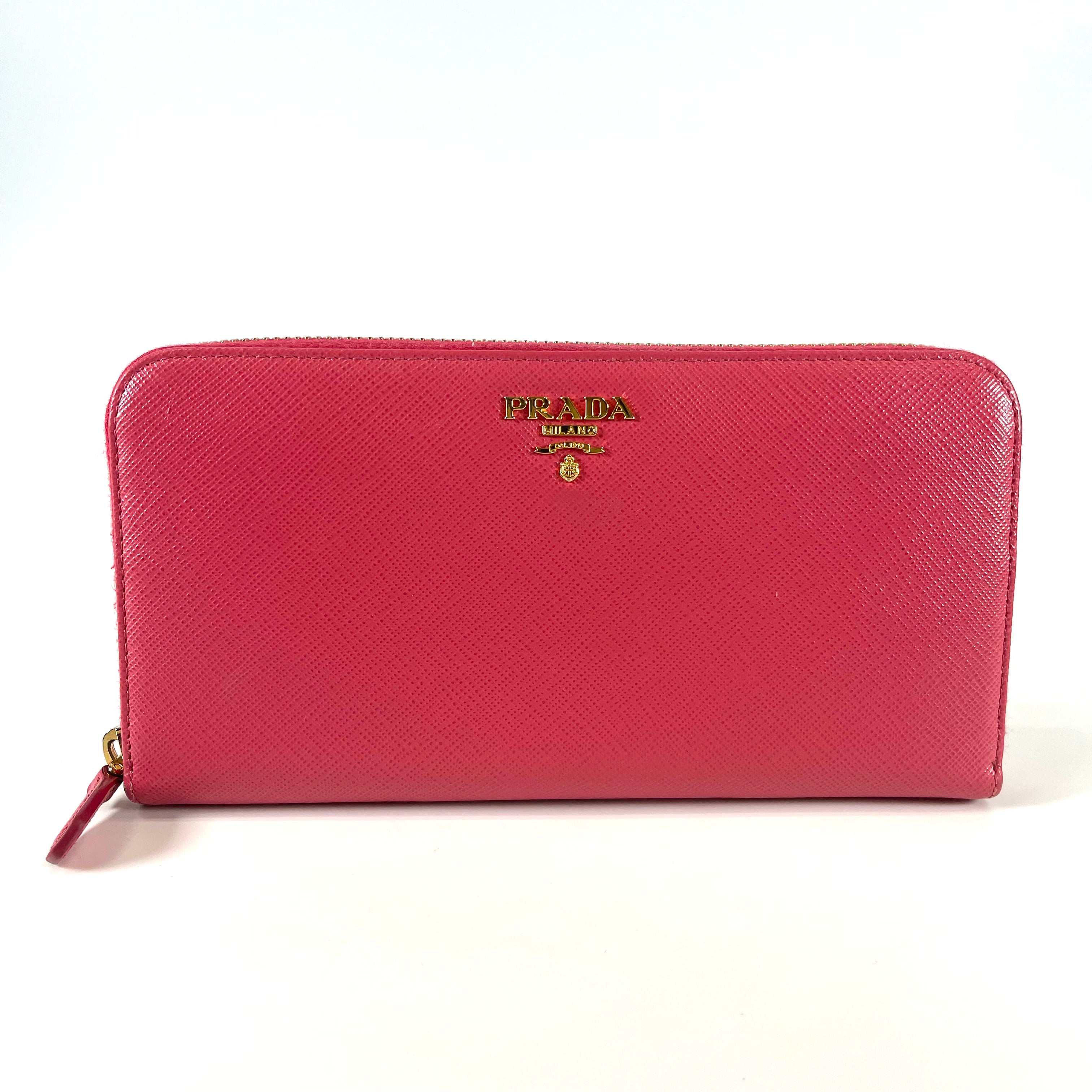 2601 PRADA Saffiano round fastener Long wallet pink