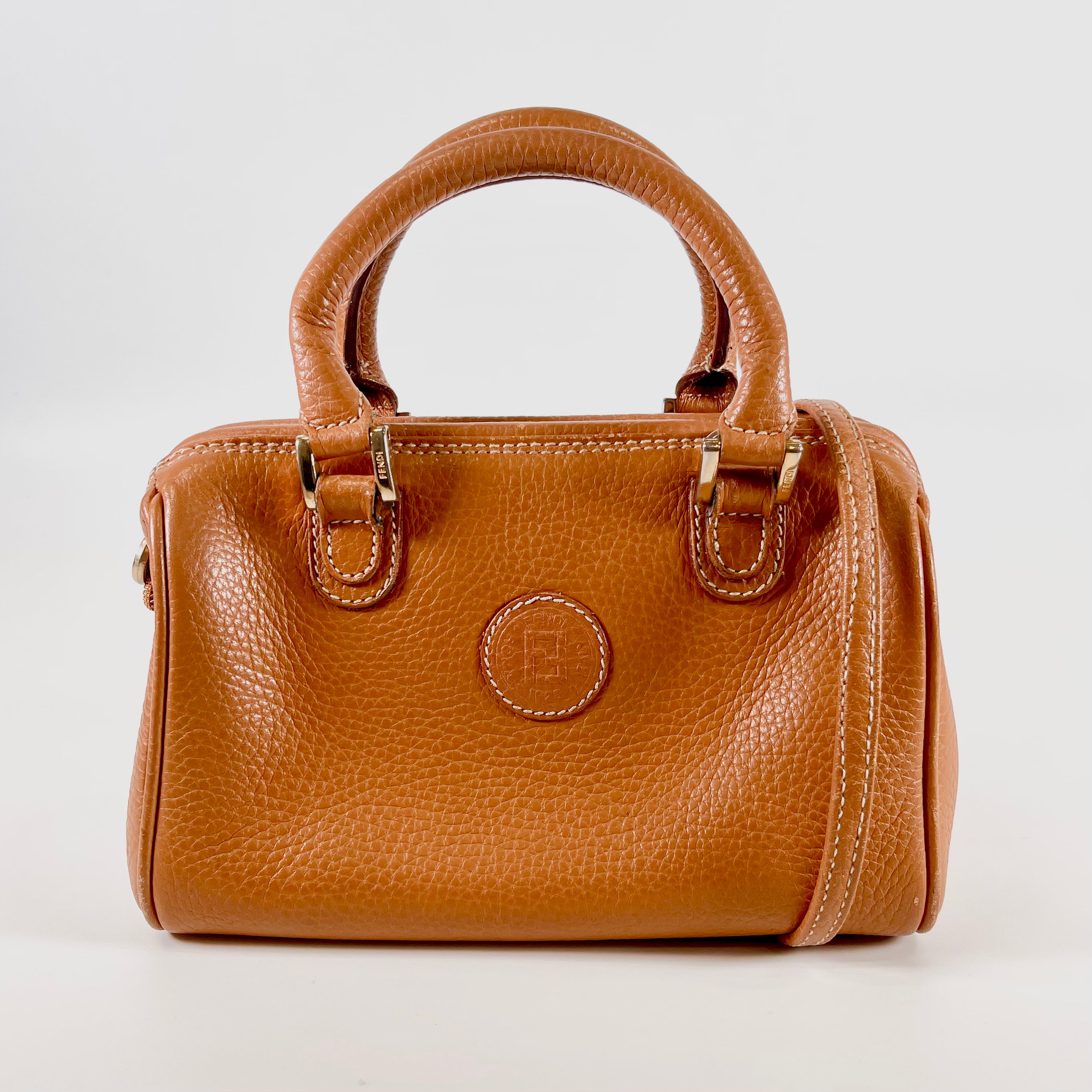 2602 secondhand FENDI brand bag leather 2WAY Mini Boston Camel strap