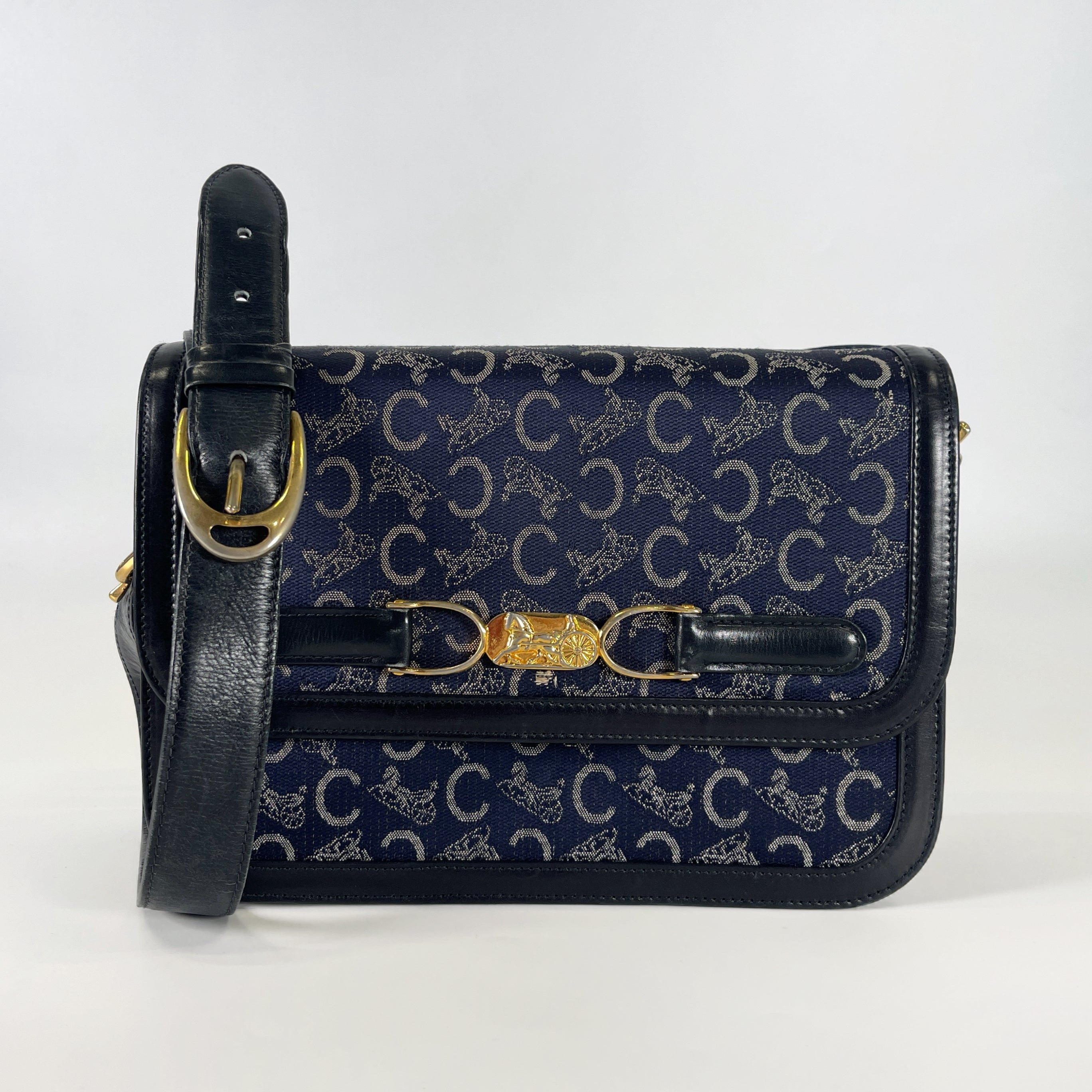 2603 secondhand CELINE brand bag canvas shoulder Navy 93