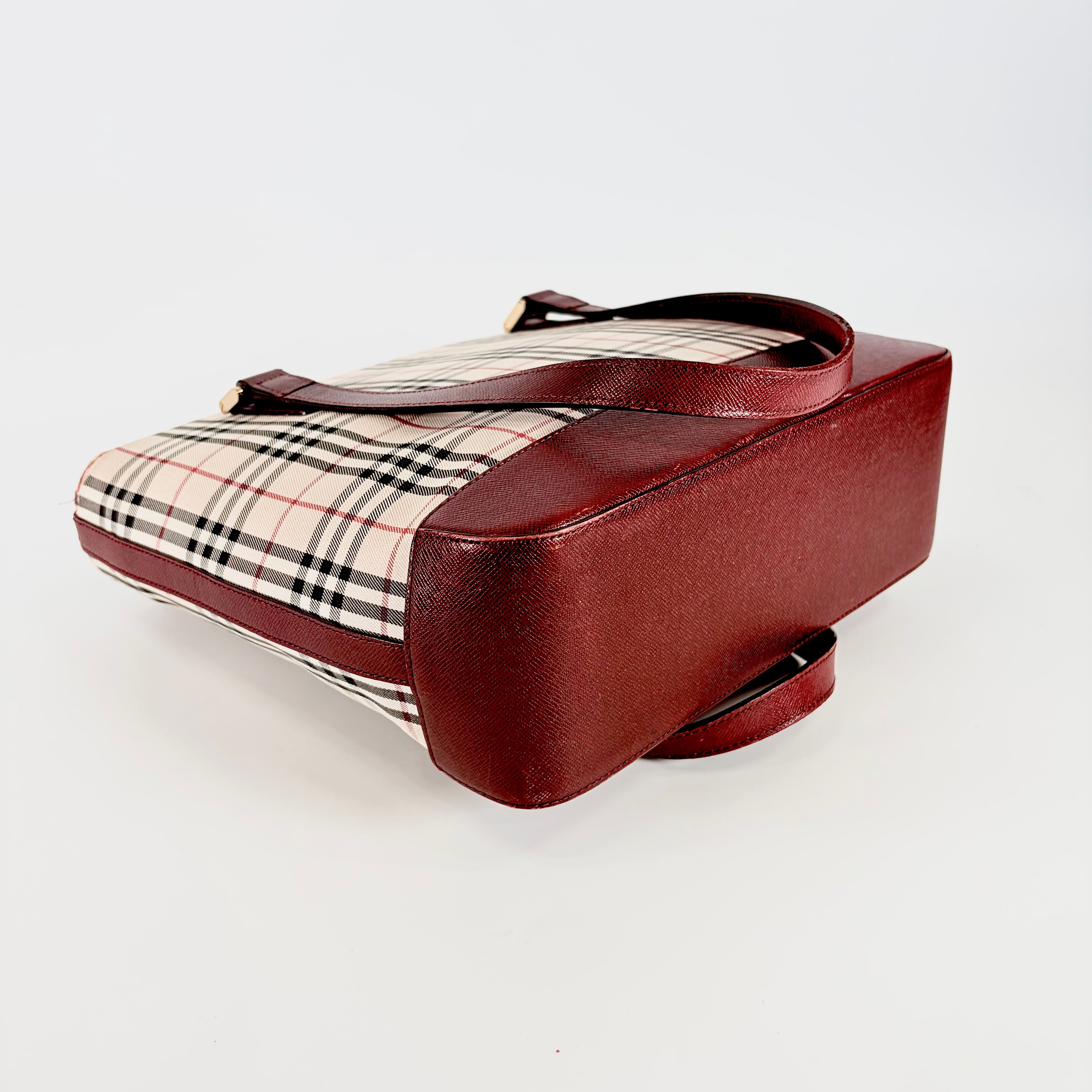 2604 secondhand BURBERRY Tote Bag check Tote Bordeaux