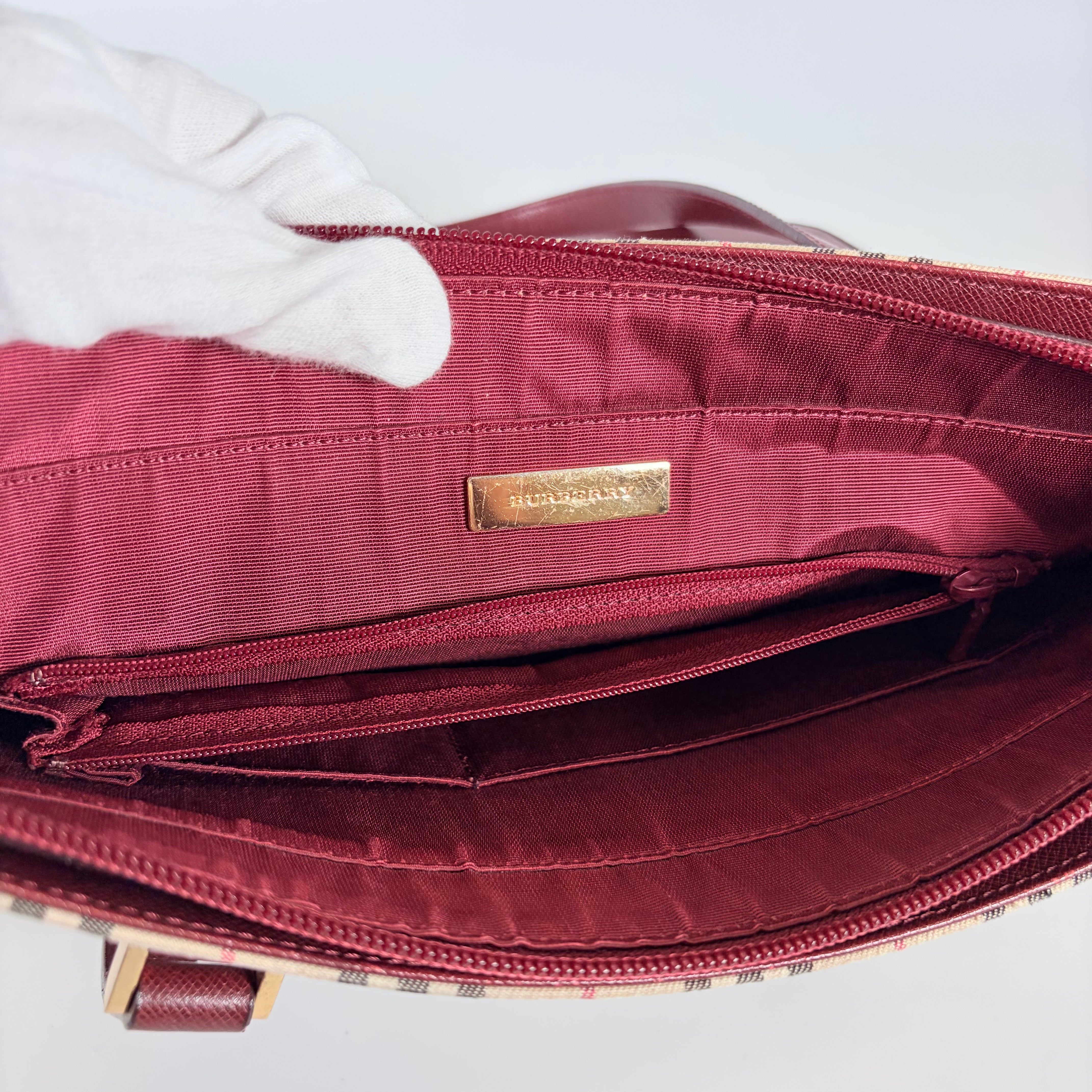 2604 secondhand BURBERRY Tote Bag check Tote Bordeaux