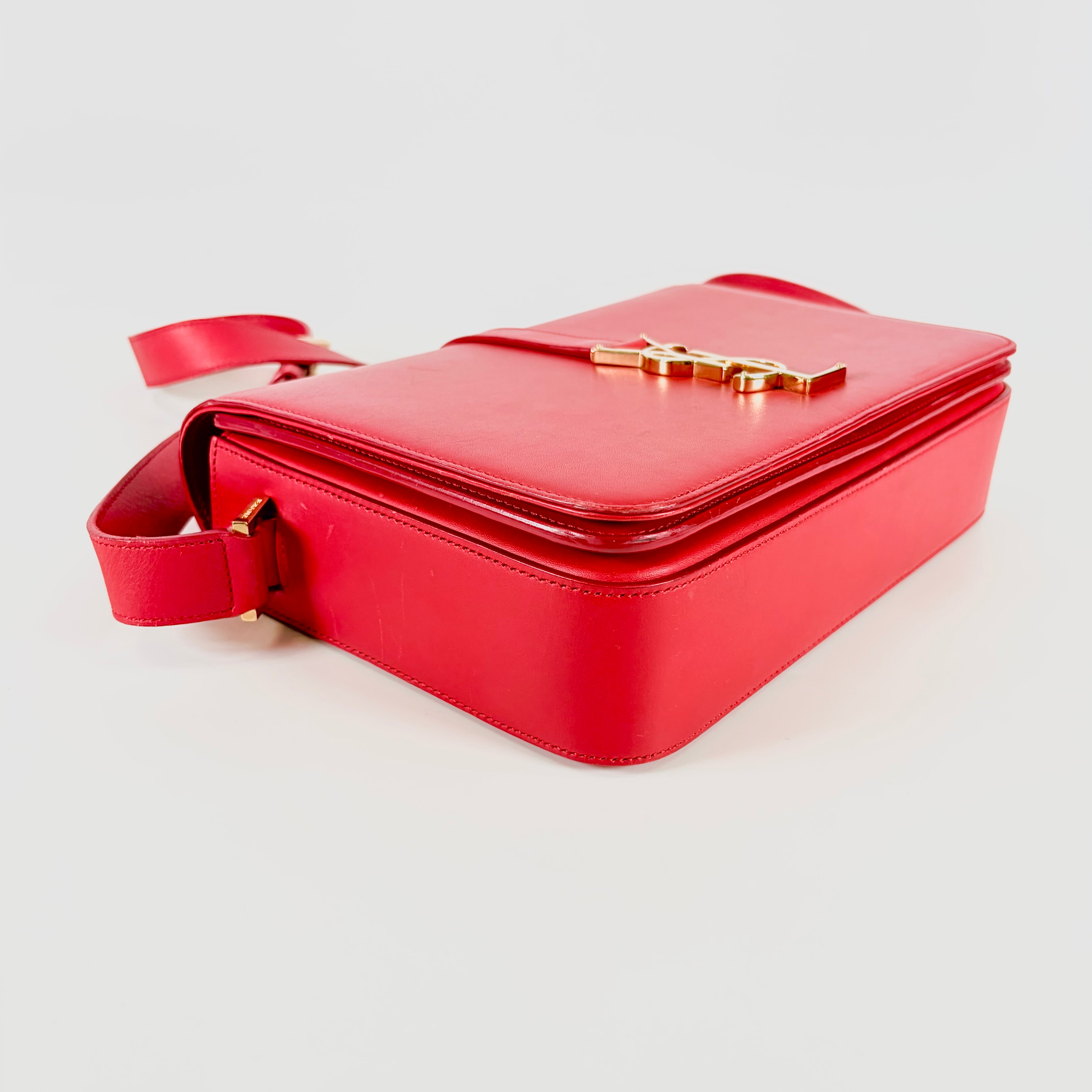 2605 secondhand SAINTLAURENT shite Shoulder bag 357403/ calf / Red /GD B Rank