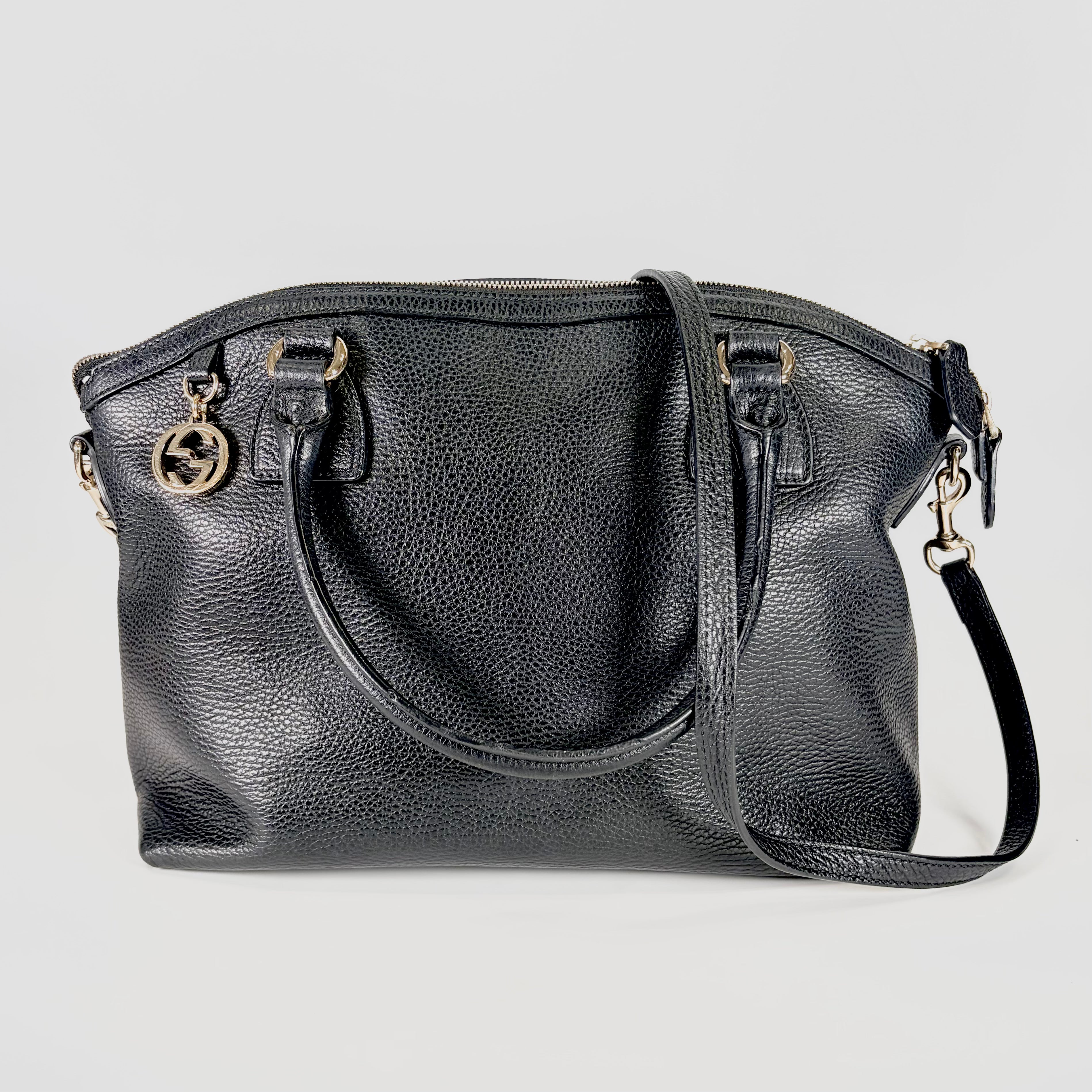 2605 secondhand GUCCI Interlocking G 2 WAY hand bag 449651 leather black