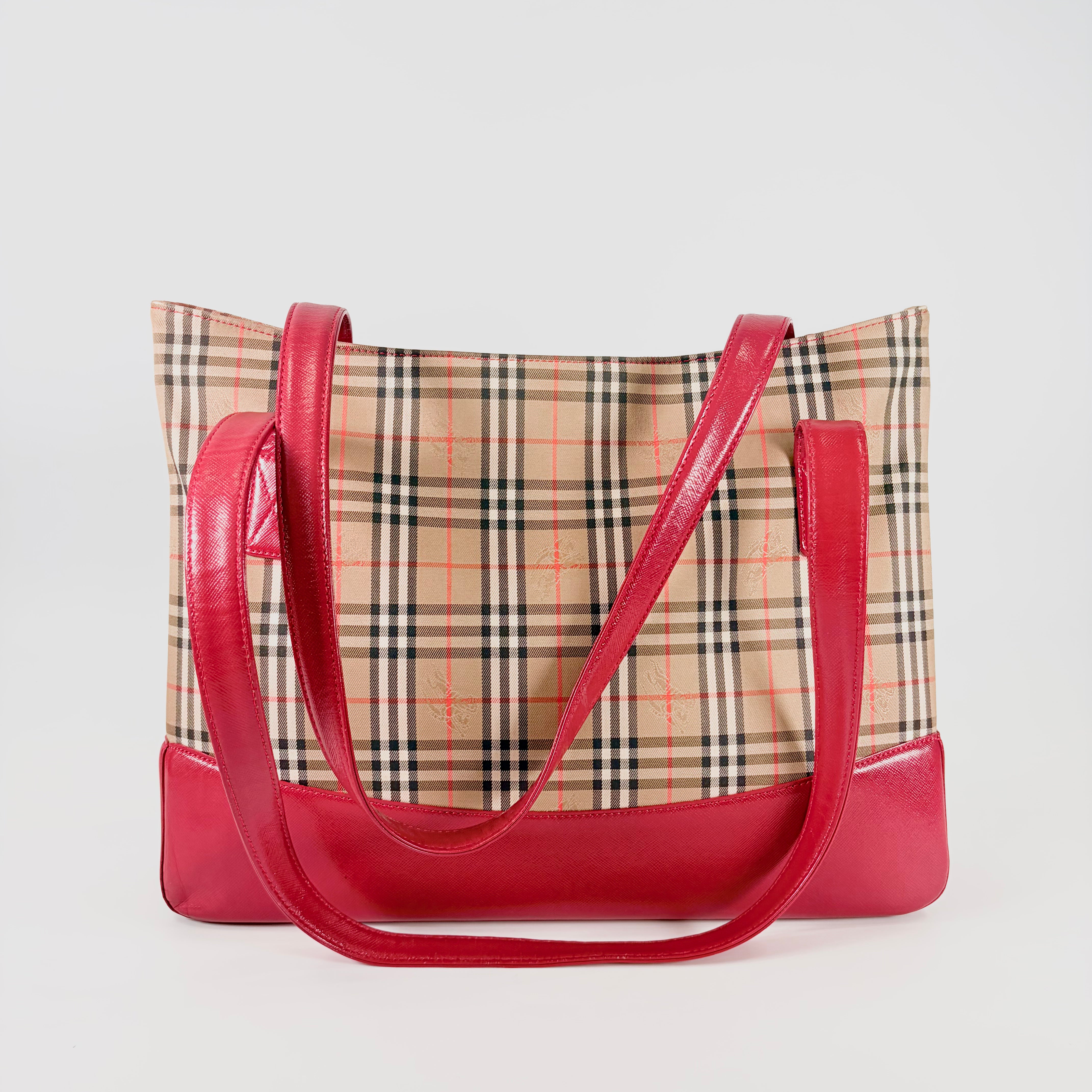 2605 secondhand BURBERRY shadow hose check Tote Bag Red
