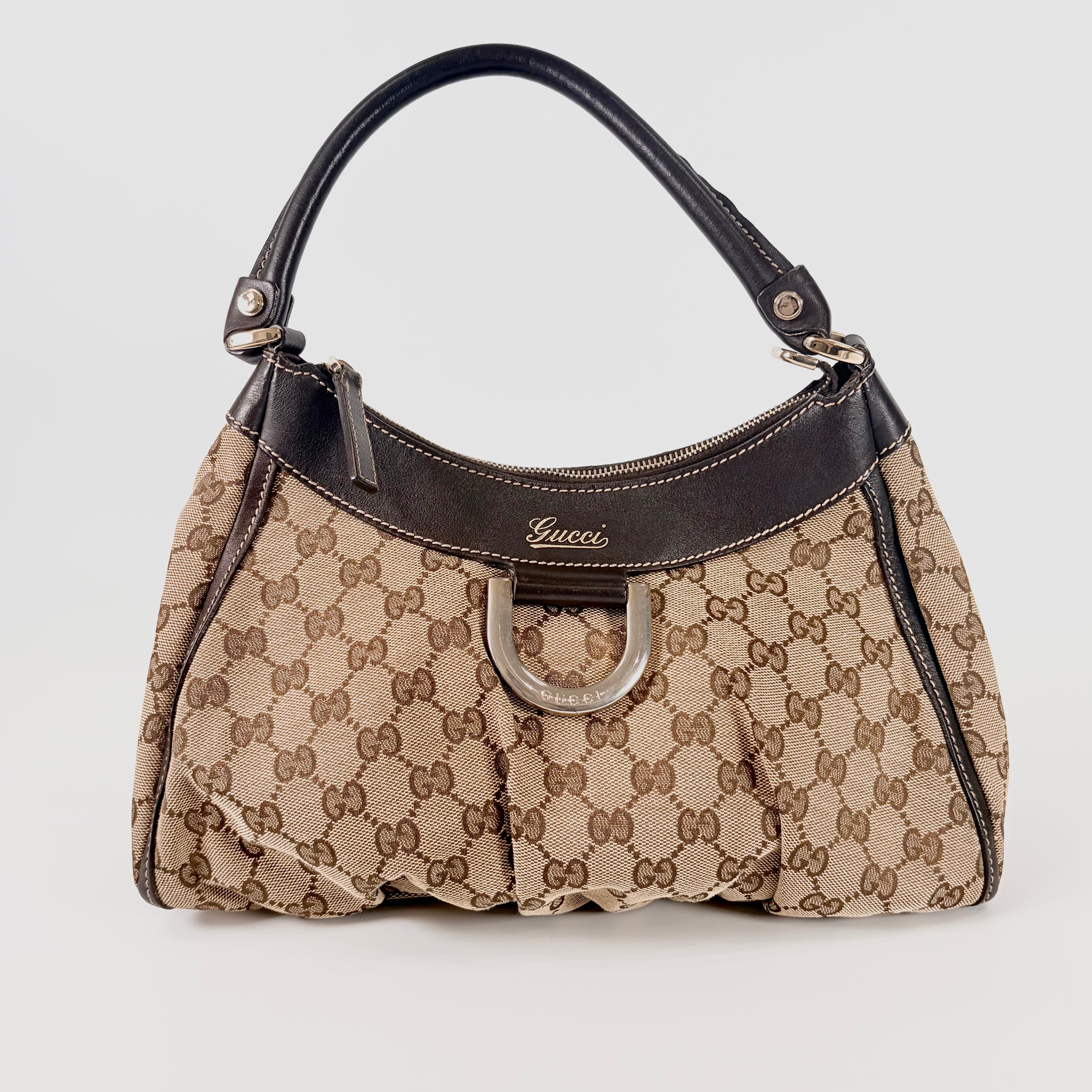 2604 secondhand GUCCI hand bag GG Pattern Abby leather canvas Brown