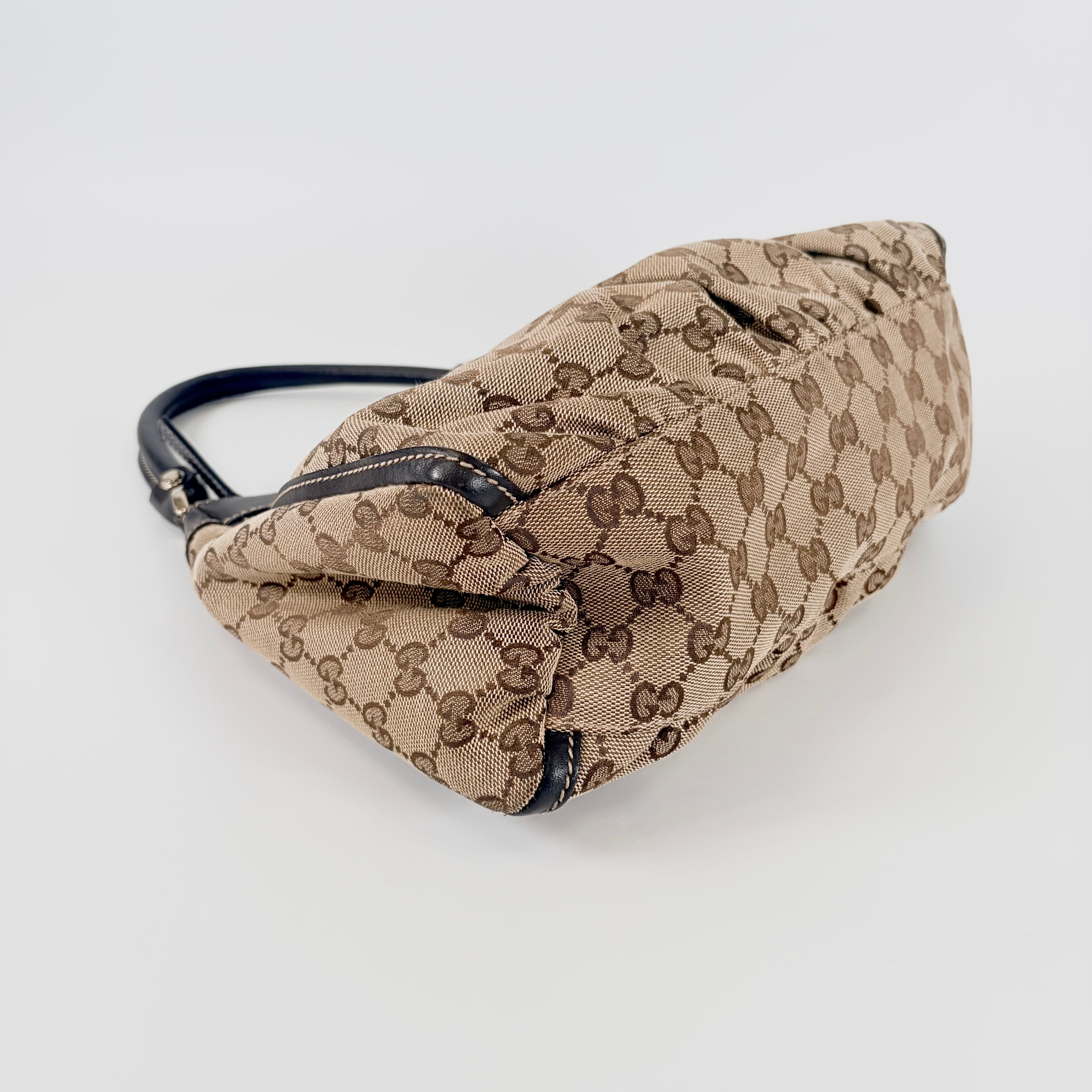 2604 secondhand GUCCI hand bag GG Pattern Abby leather canvas Brown