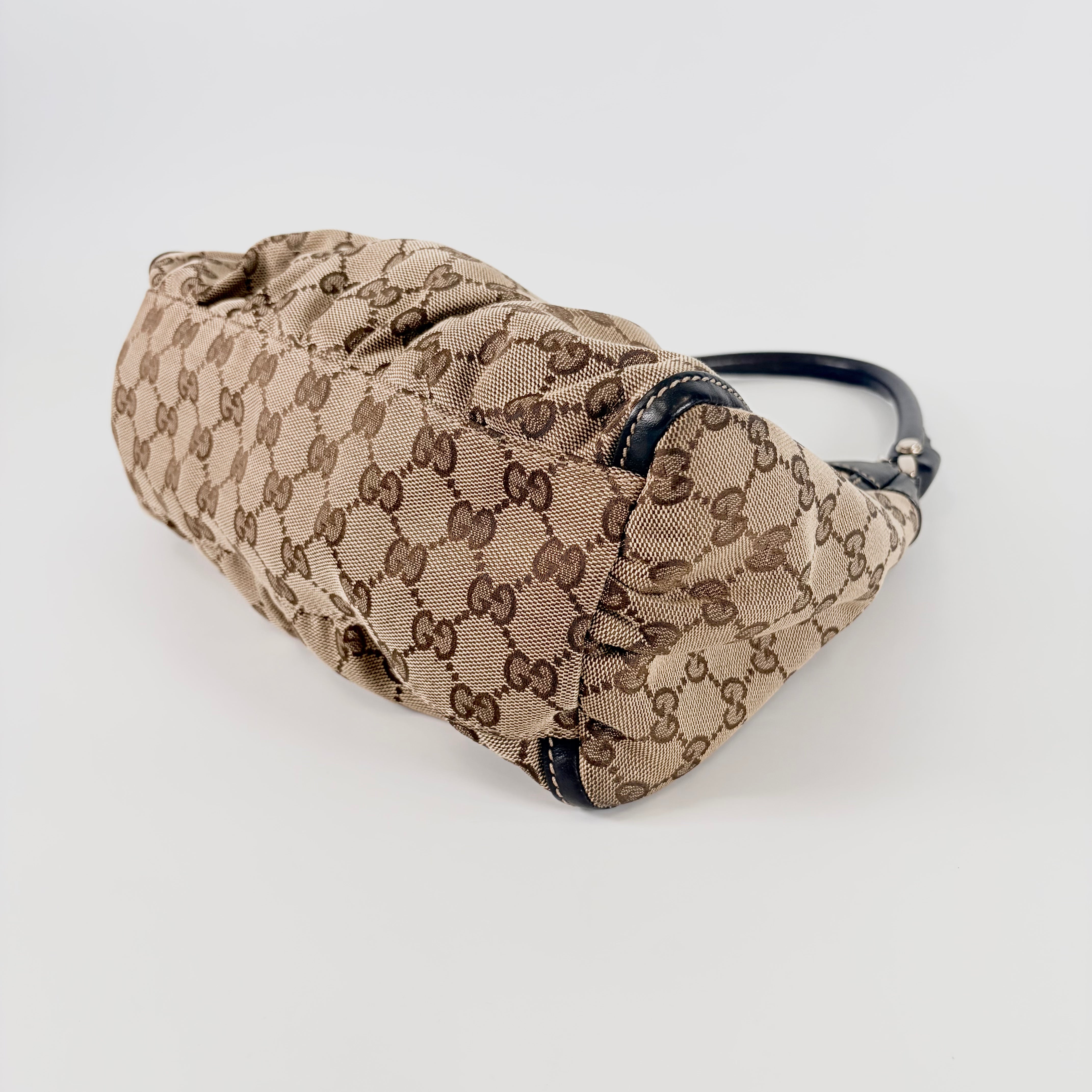 2604 secondhand GUCCI hand bag GG Pattern Abby leather canvas Brown