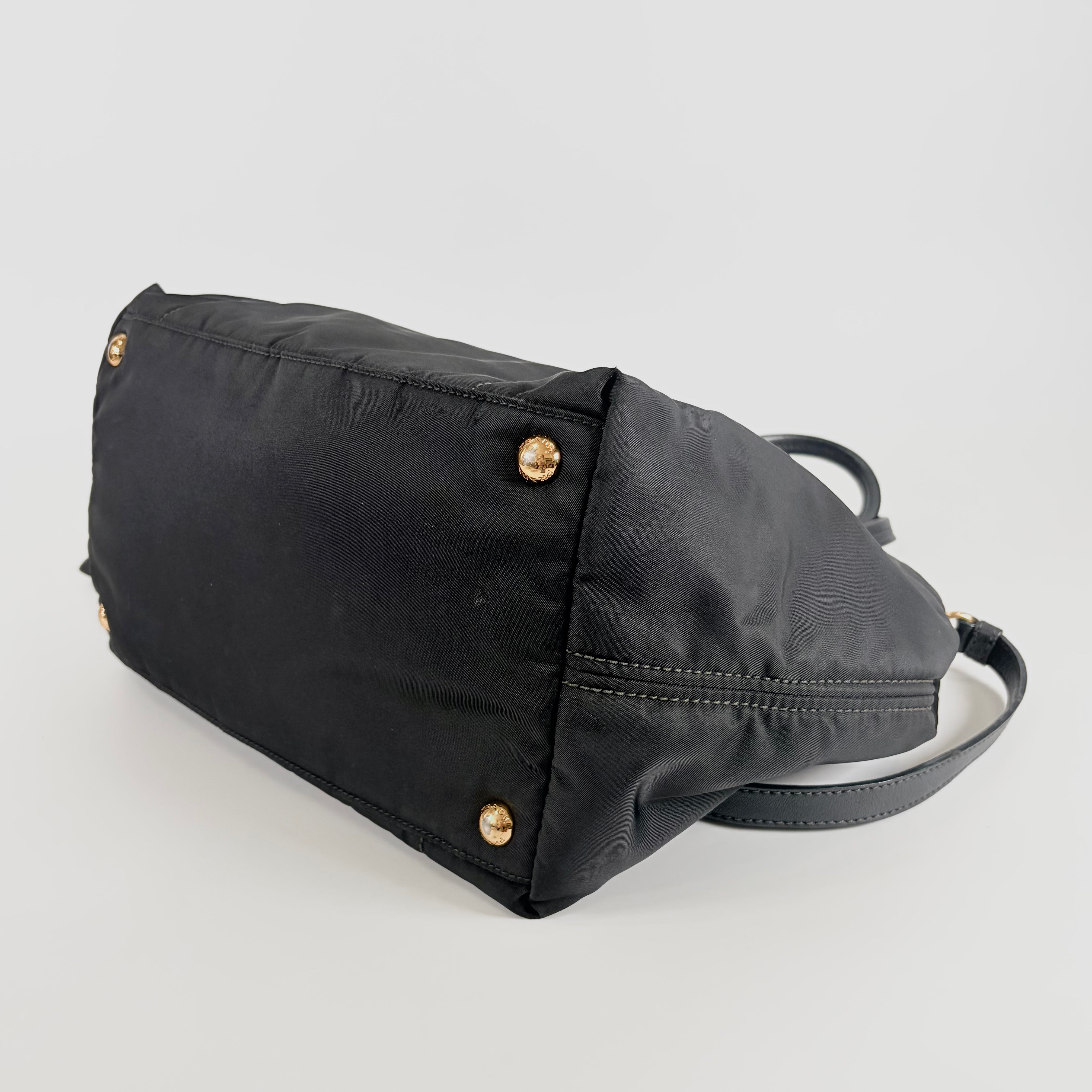 2604 secondhand PRADA 2WAY nylon hand Navy × gold