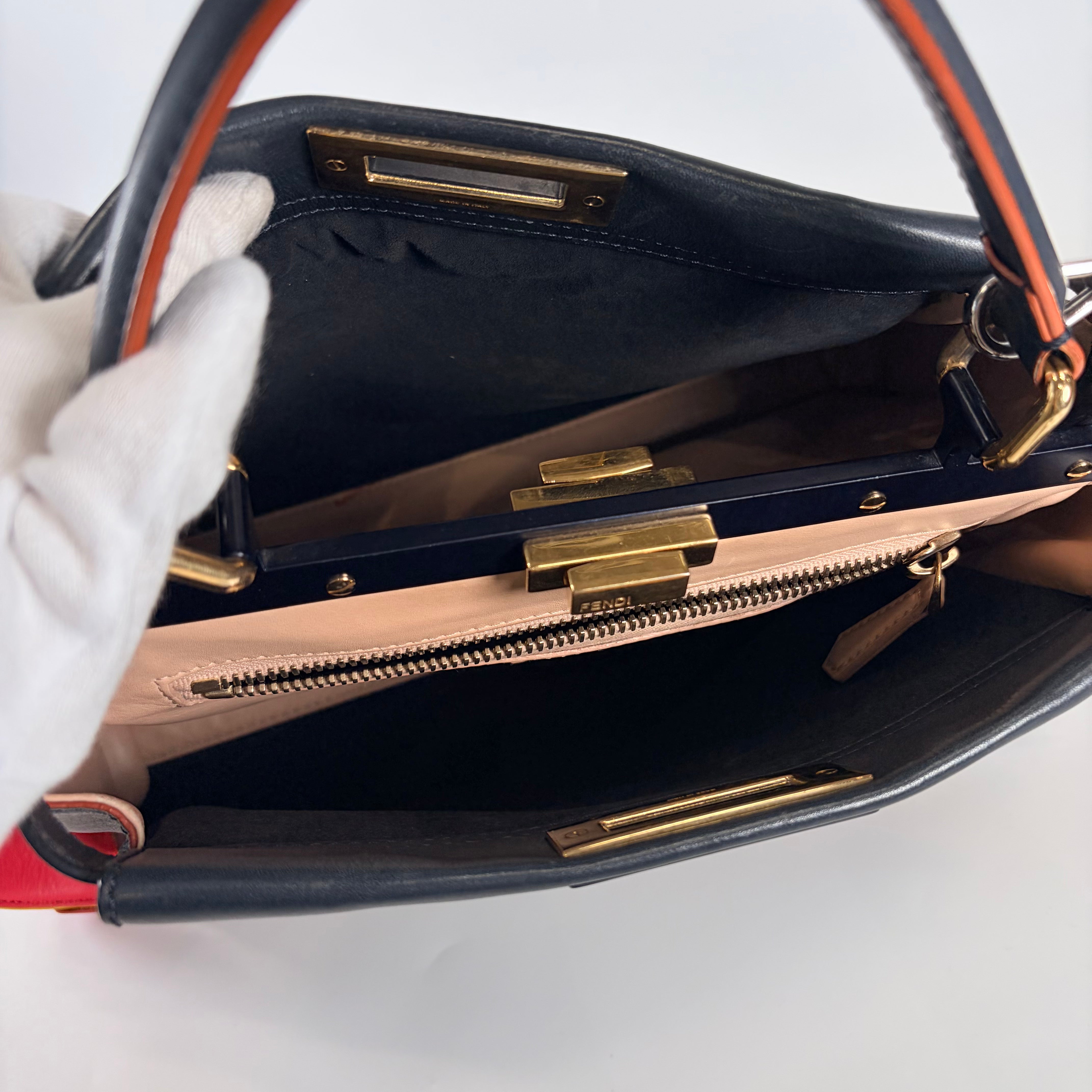 2606 secondhand FENDI leather Peekaboo Navy box strap