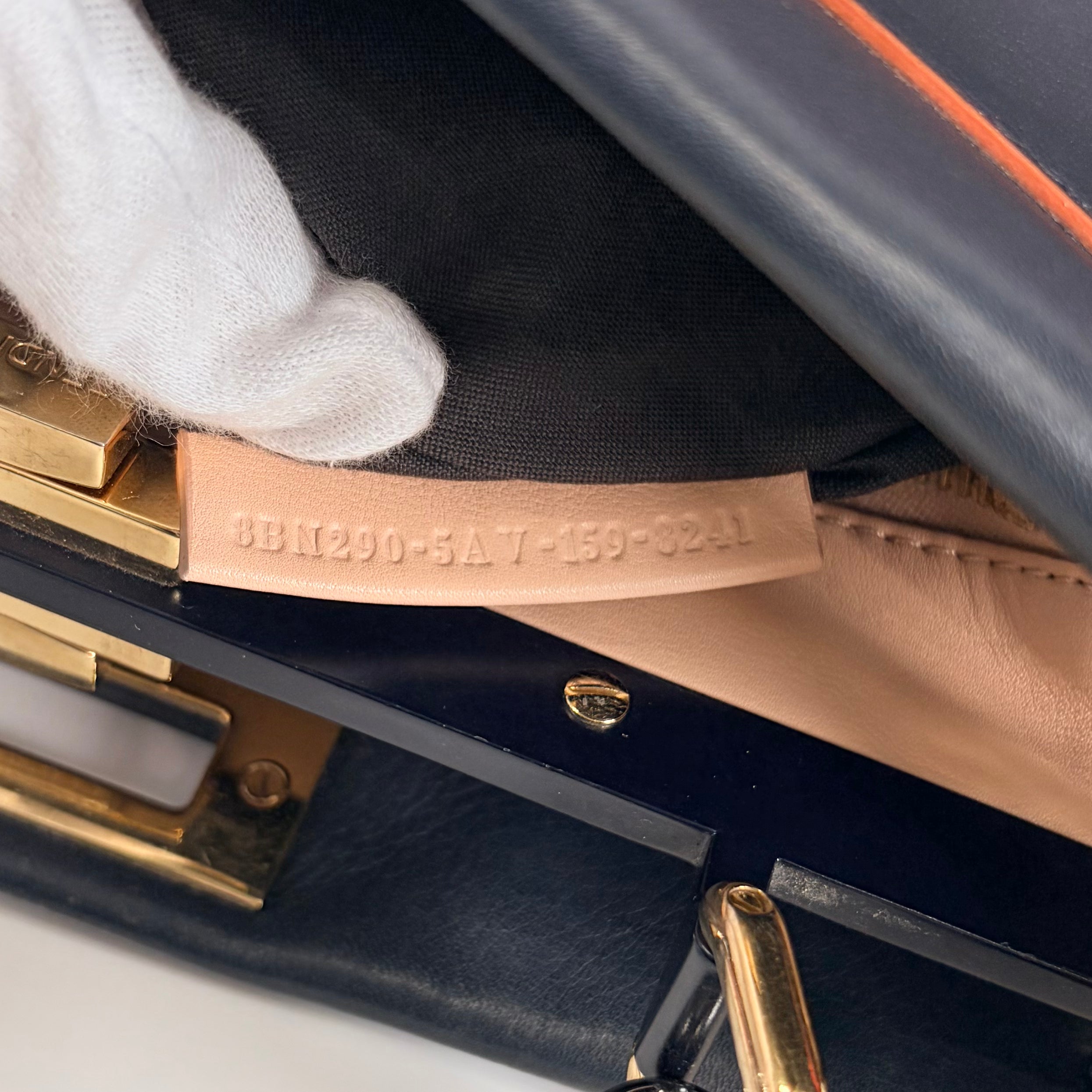 2606 secondhand FENDI leather Peekaboo Navy box strap