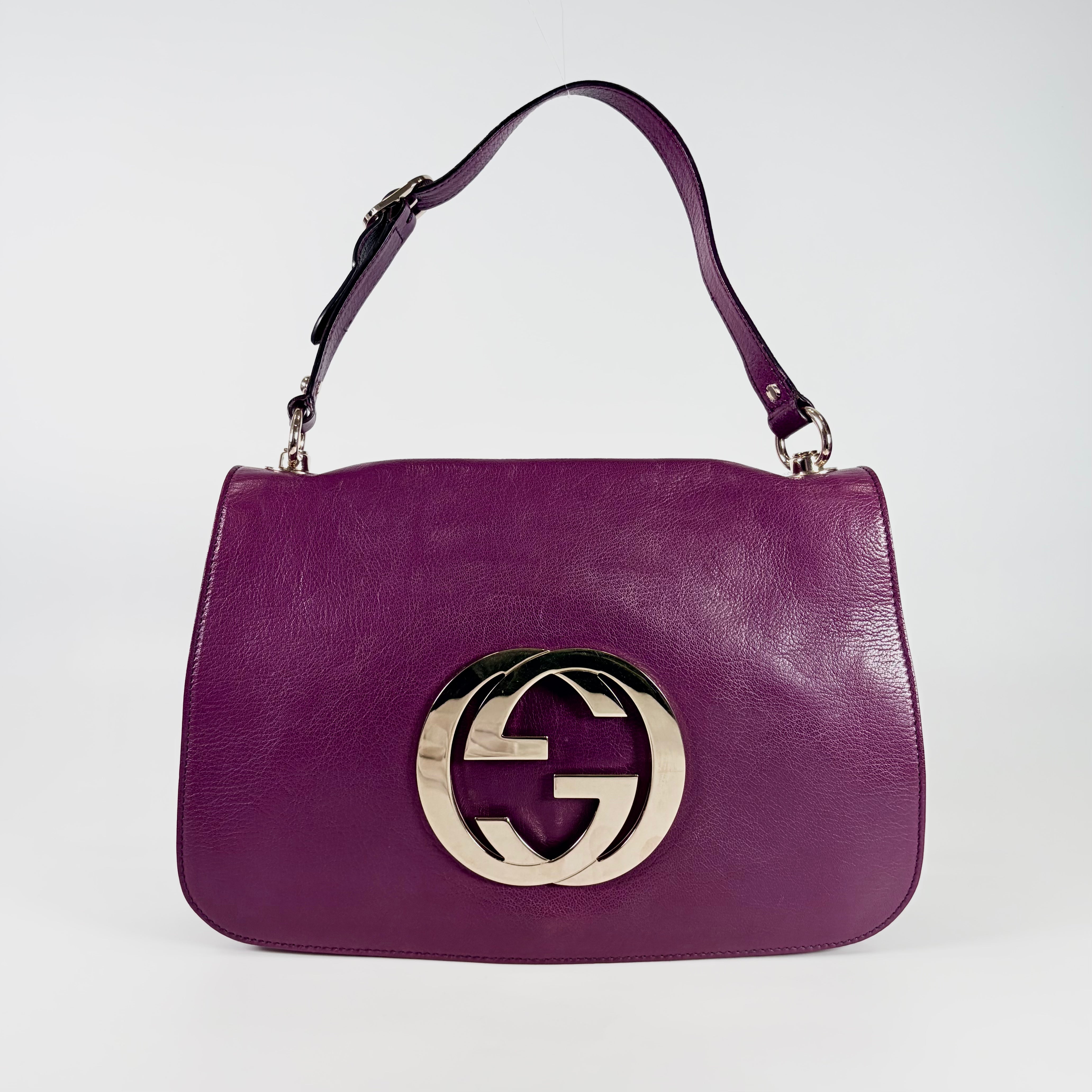 2604 secondhand GUCCI hand bag Interlocking flap leather purple