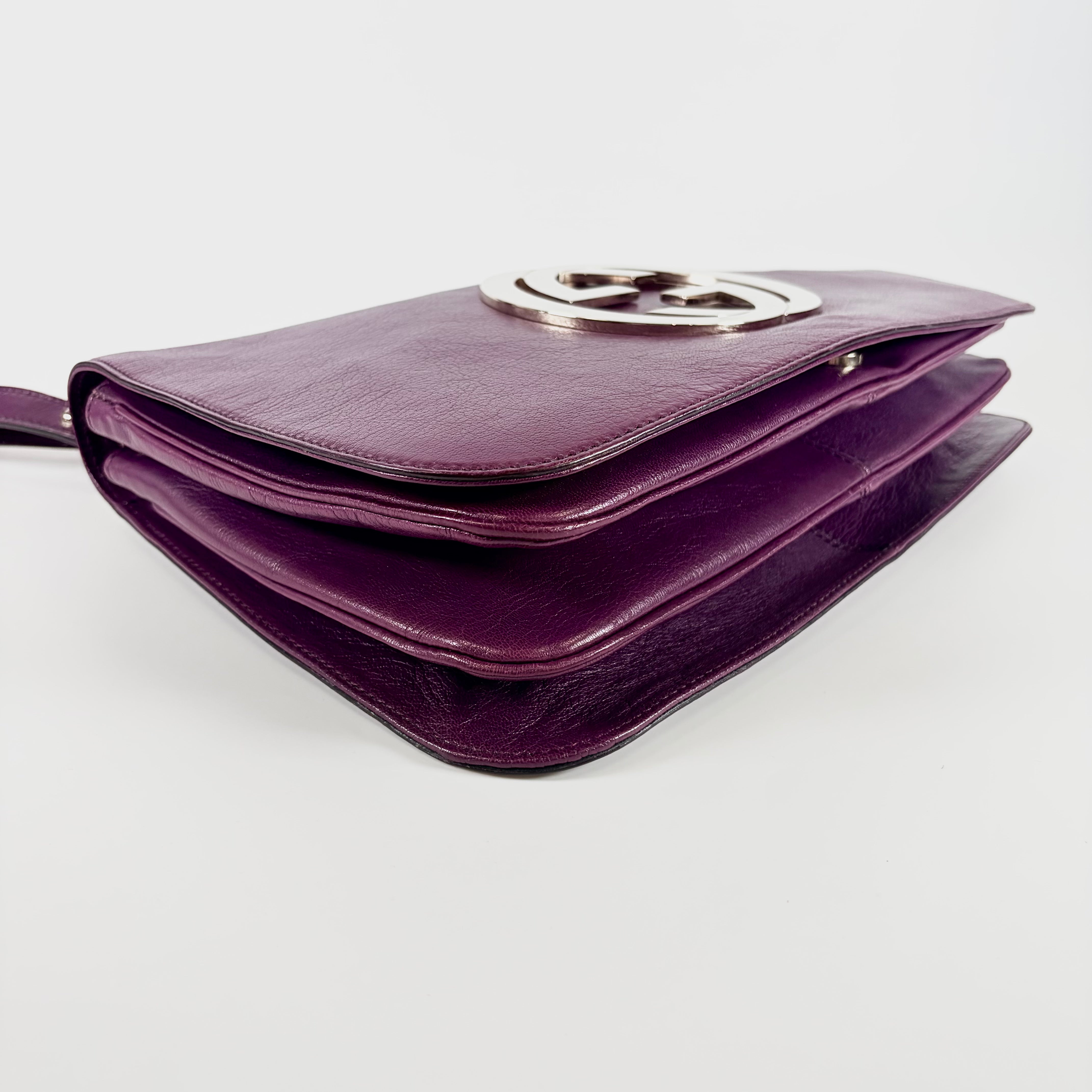 2604 secondhand GUCCI hand bag Interlocking flap leather purple