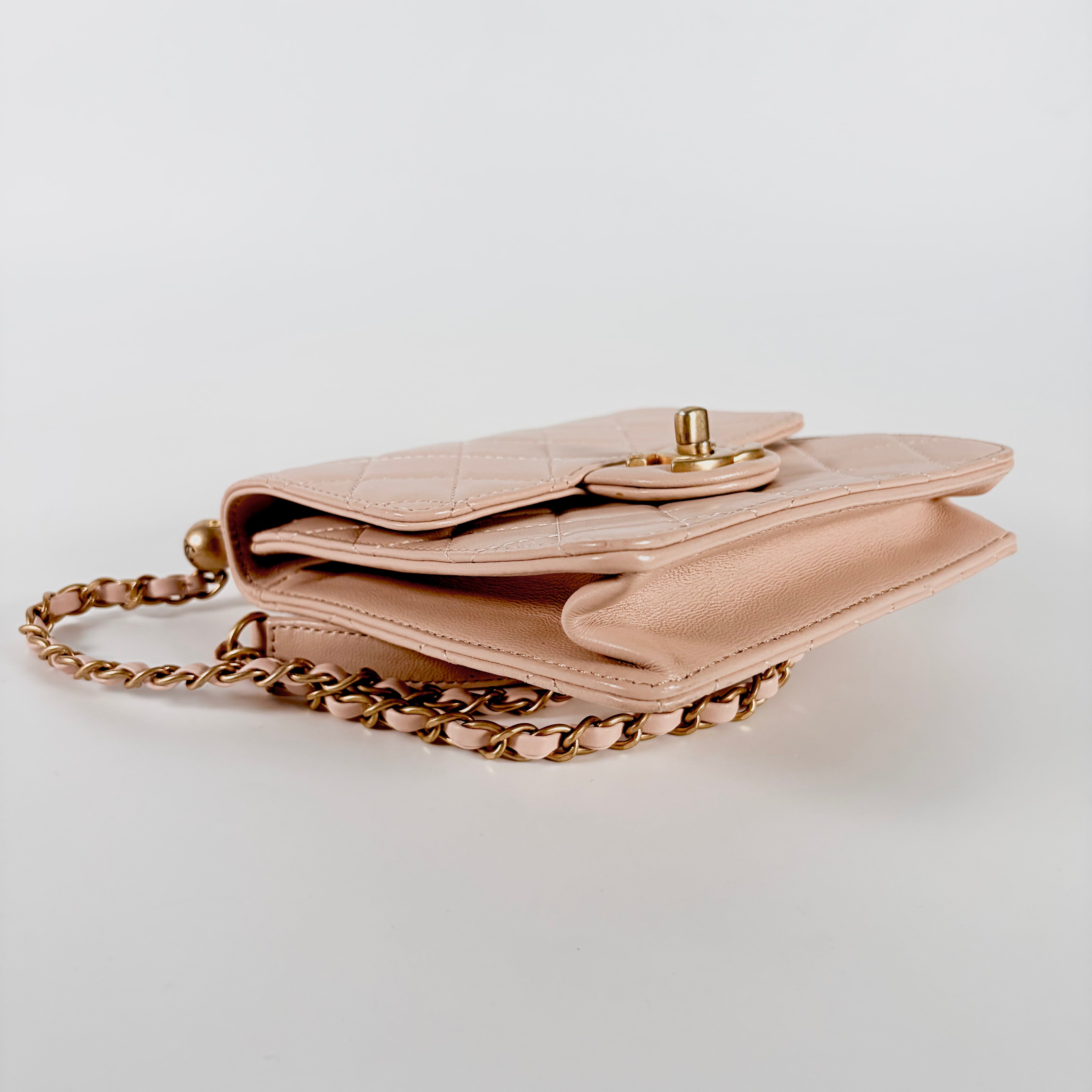 2605 secondhand CHANEL Matelasse Rum Chain Shoulder pink 23