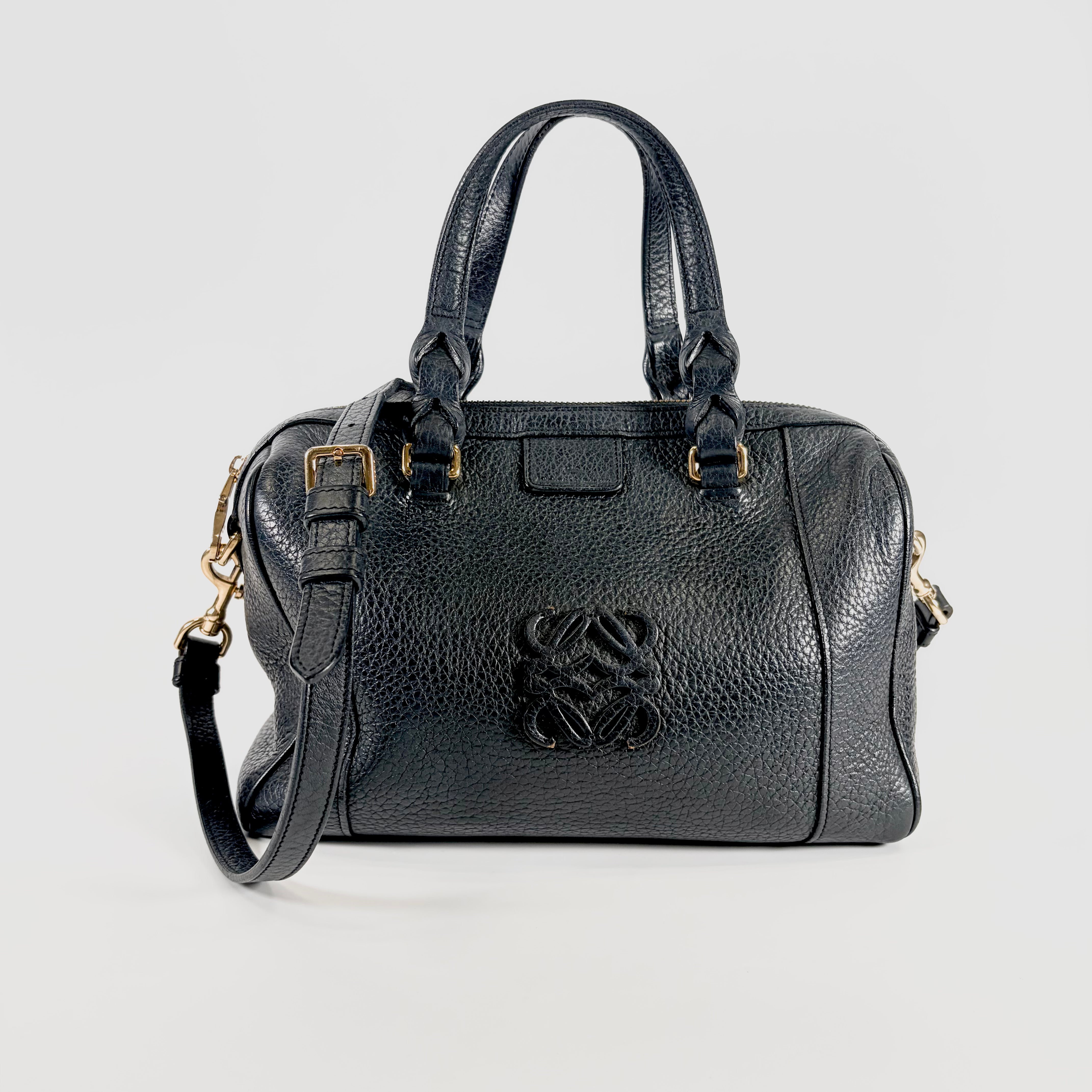 2605 secondhand LOEWE anagram 25 leather 2WAY hand bag black