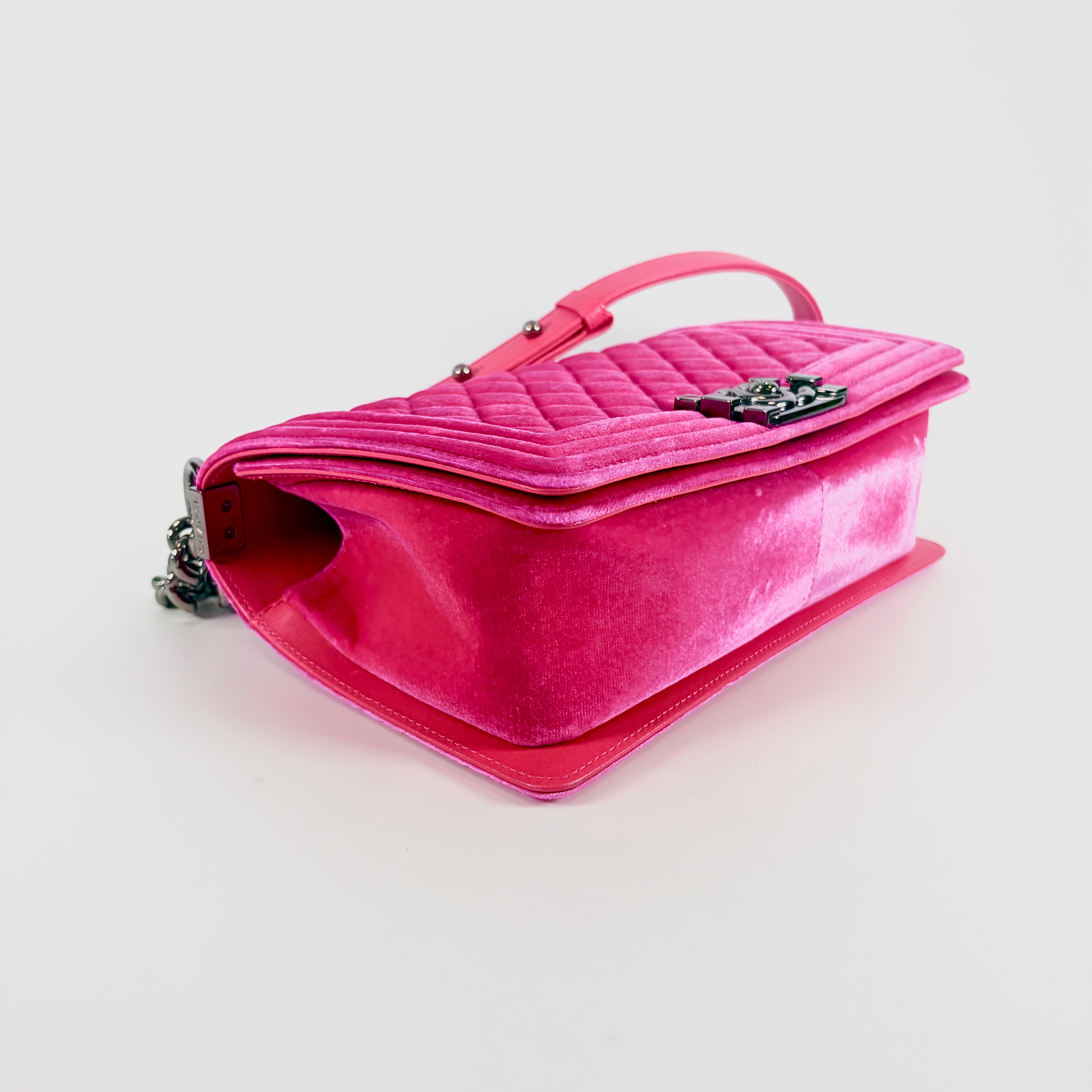 2606 secondhand CHANEL Boy 25 Velour Chain Shoulder Bag pink Silver metal fittings 21478986 21 A67086