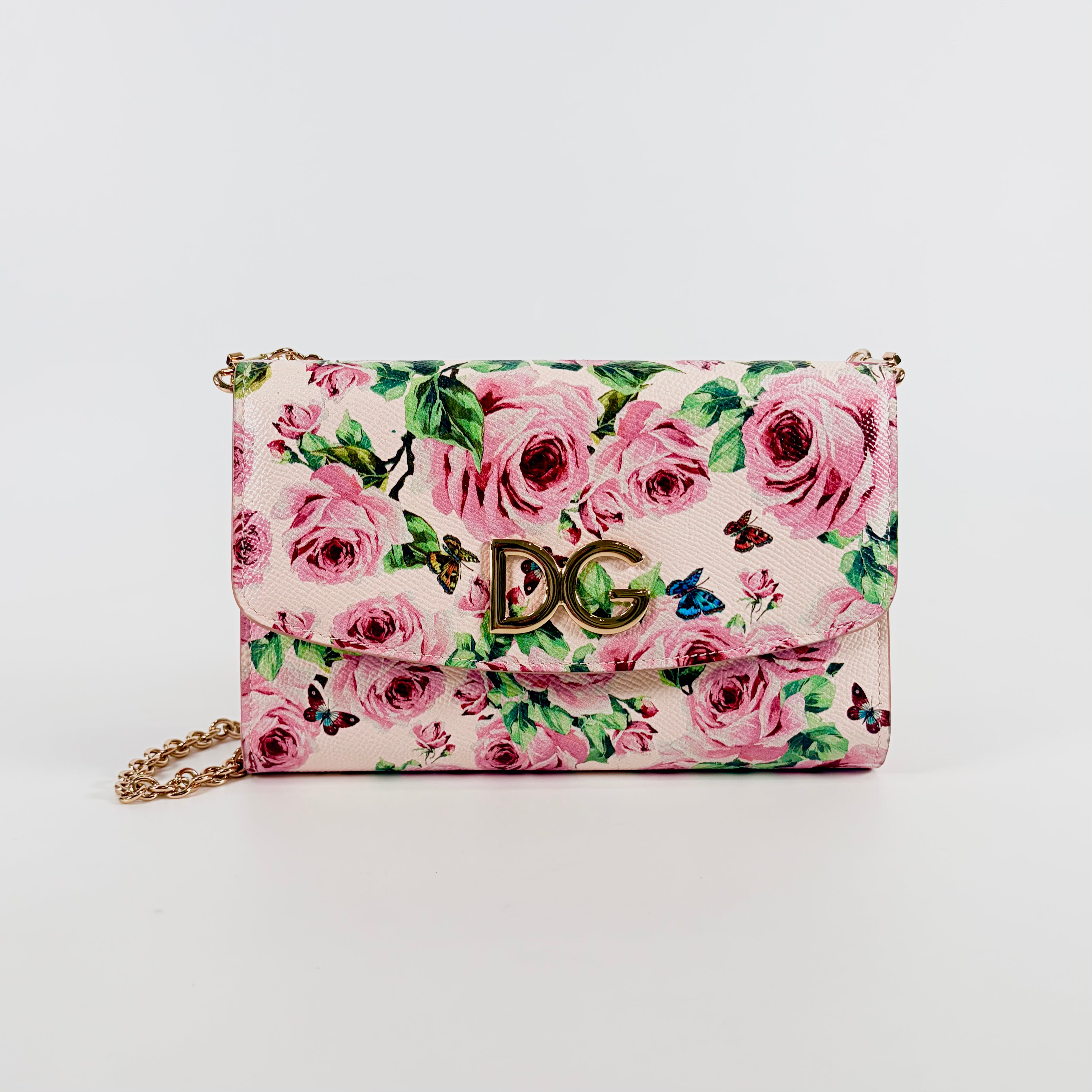 2607 secondhand DOLCE&GABBANA Chain Wallet Rose Pattern
