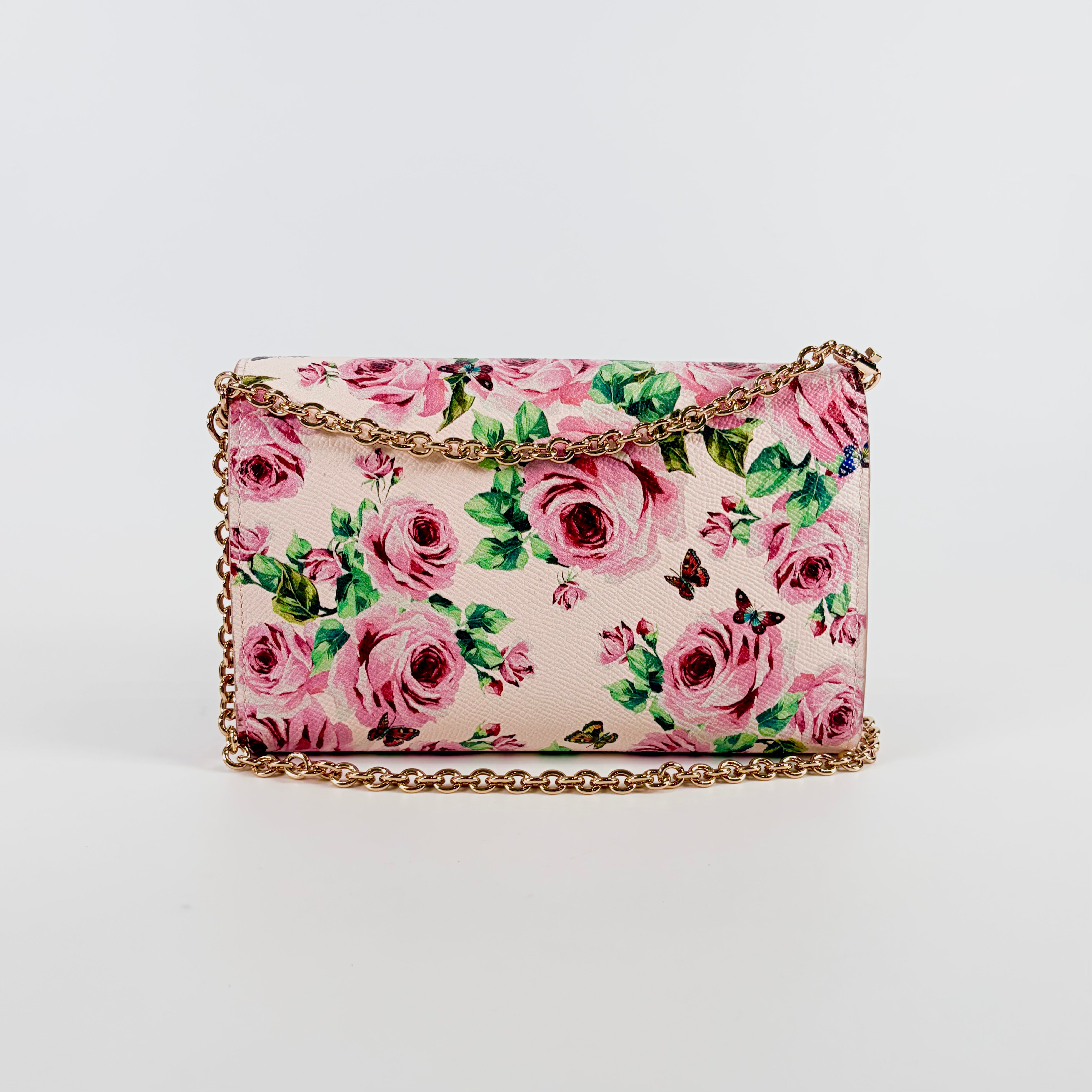 2607 secondhand DOLCE&GABBANA Chain Wallet Rose Pattern