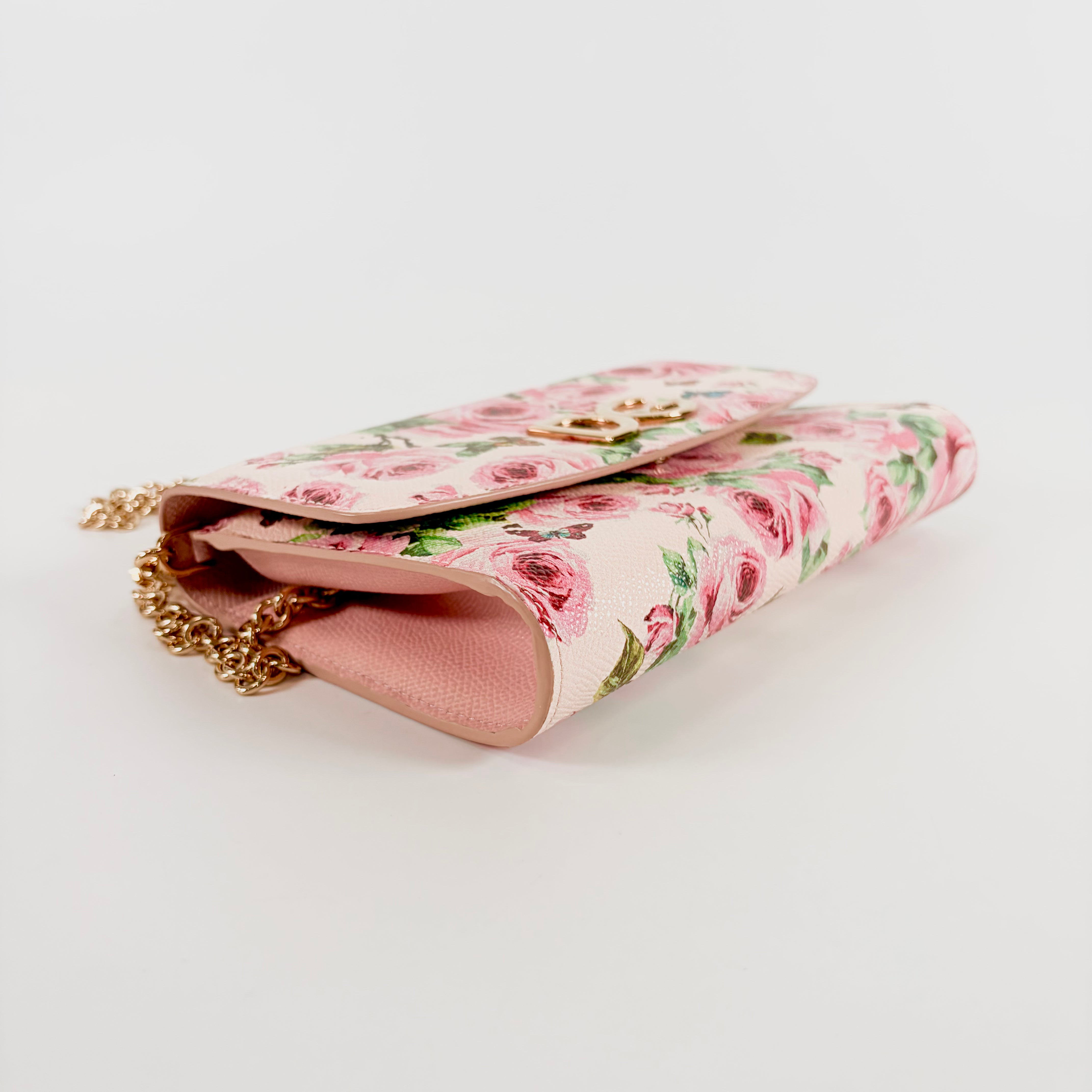2607 secondhand DOLCE&GABBANA Chain Wallet Rose Pattern