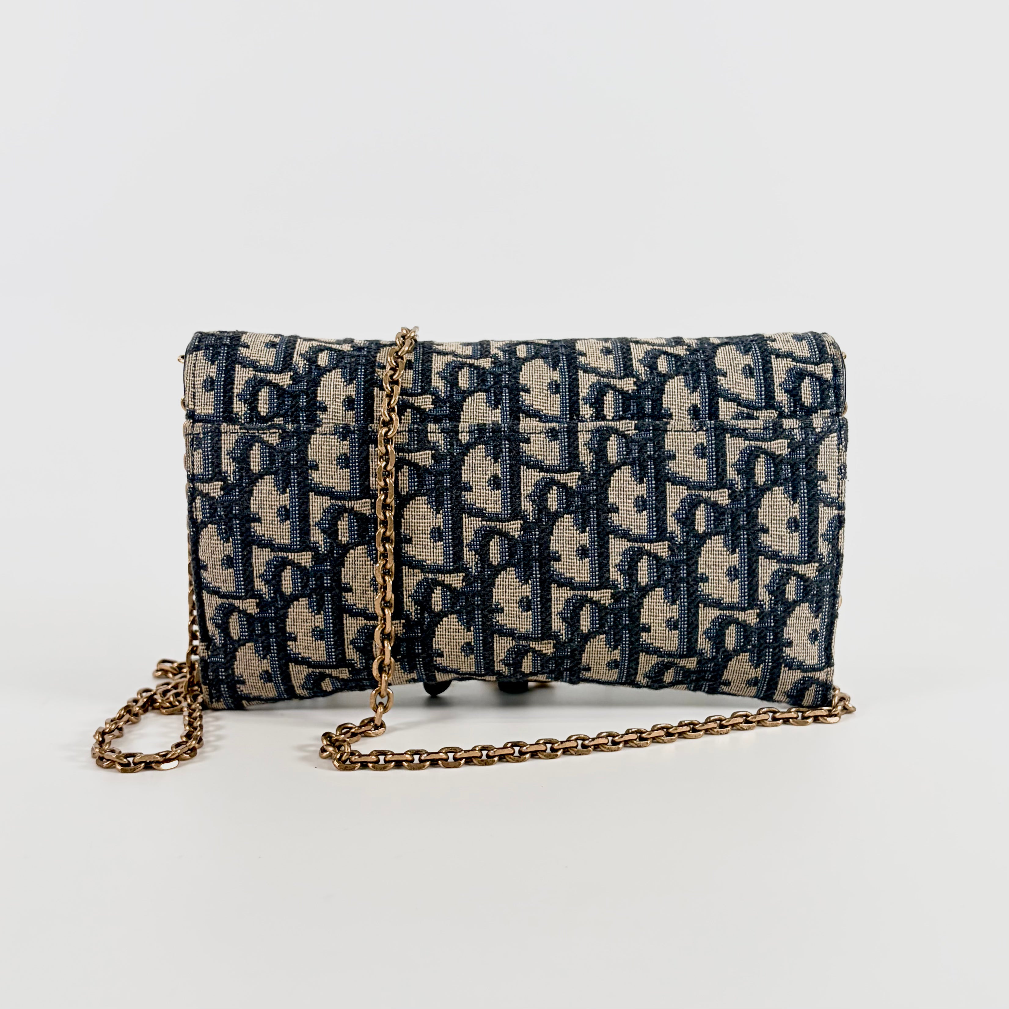 2606 secondhand CD of leak saddle canvas × leather Chain Wallet Navy beige