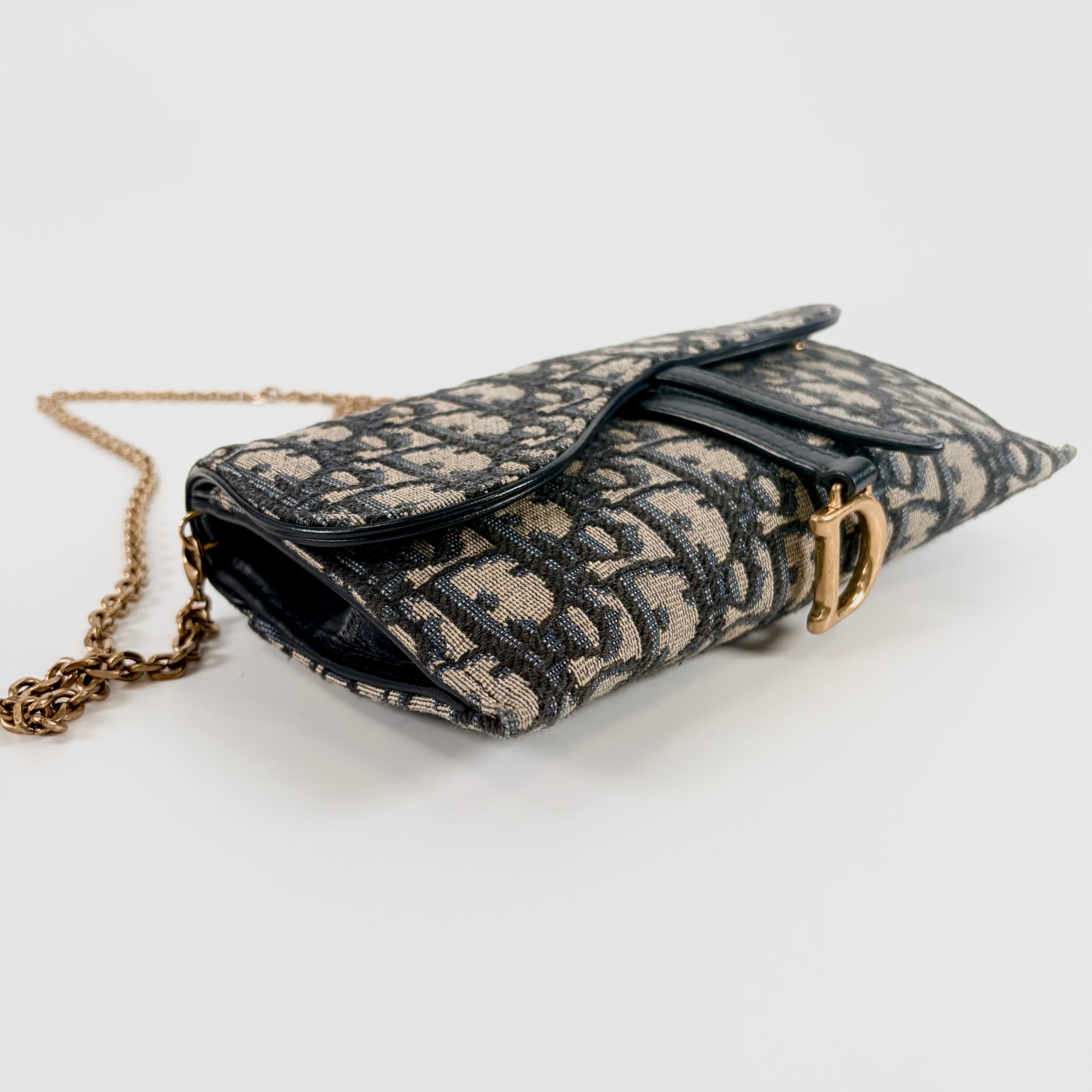 2606 secondhand CD of leak saddle canvas × leather Chain Wallet Navy beige