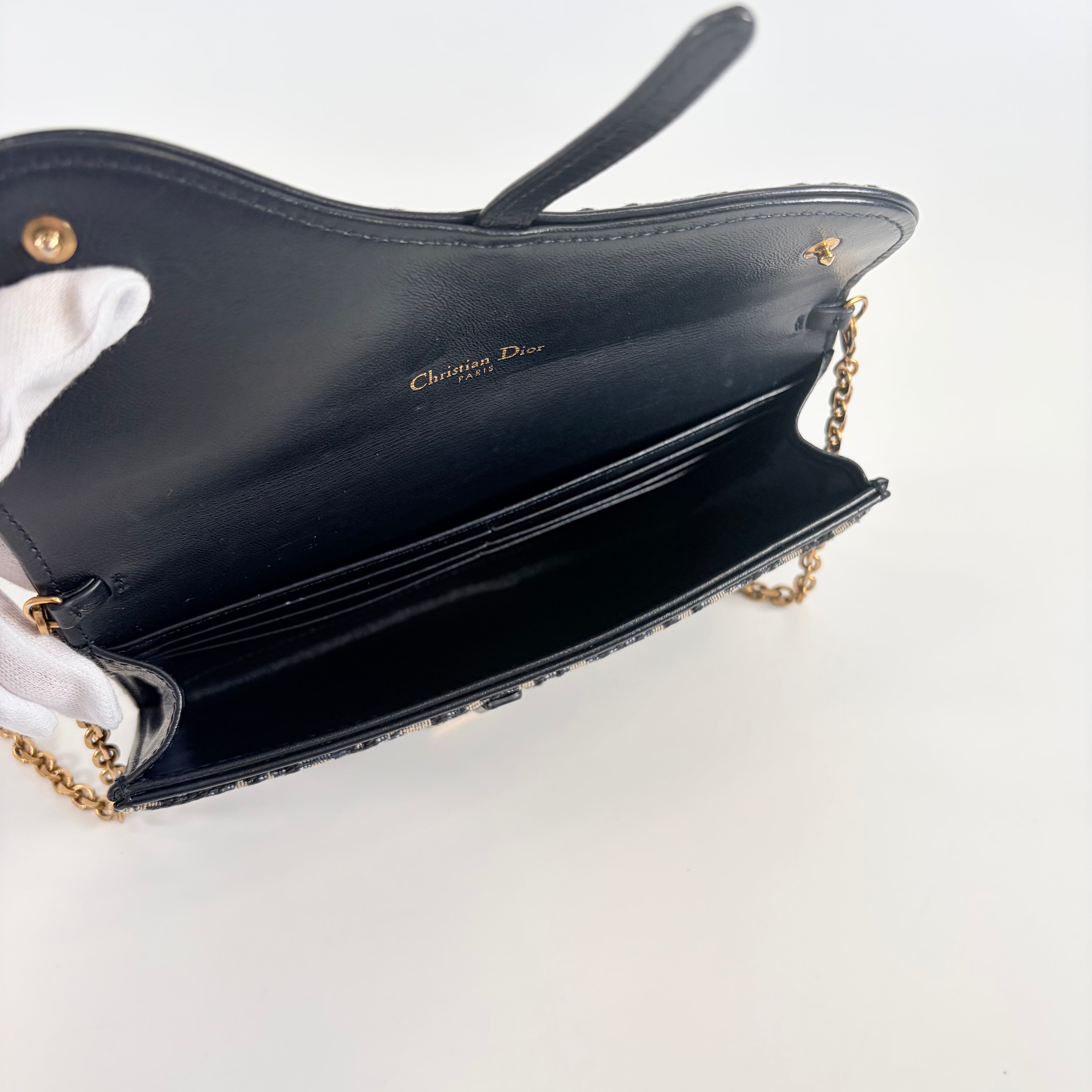 2606 secondhand CD of leak saddle canvas × leather Chain Wallet Navy beige