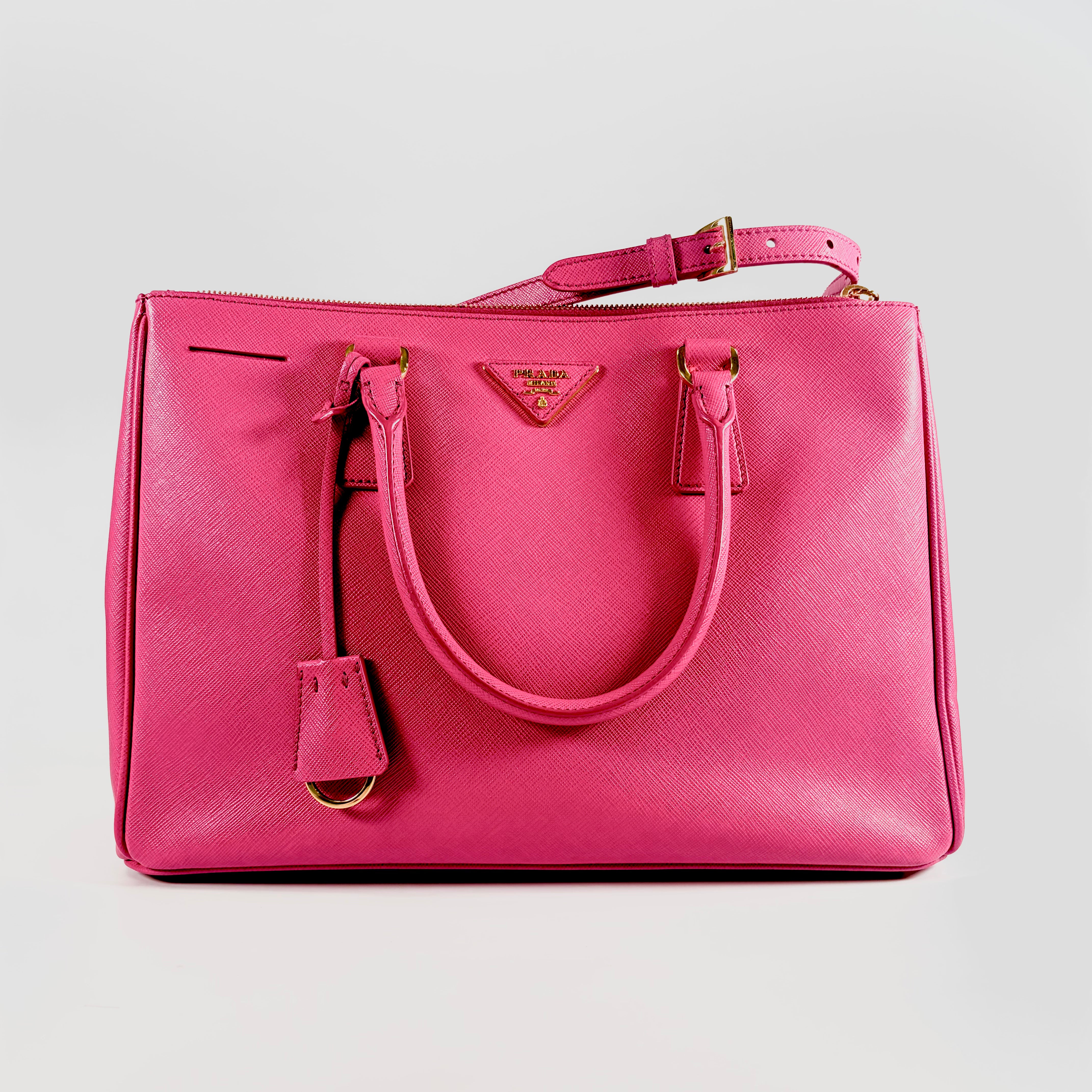 2607 secondhand PRADA Saffiano Galleria leather 2WAY hand bag pink
