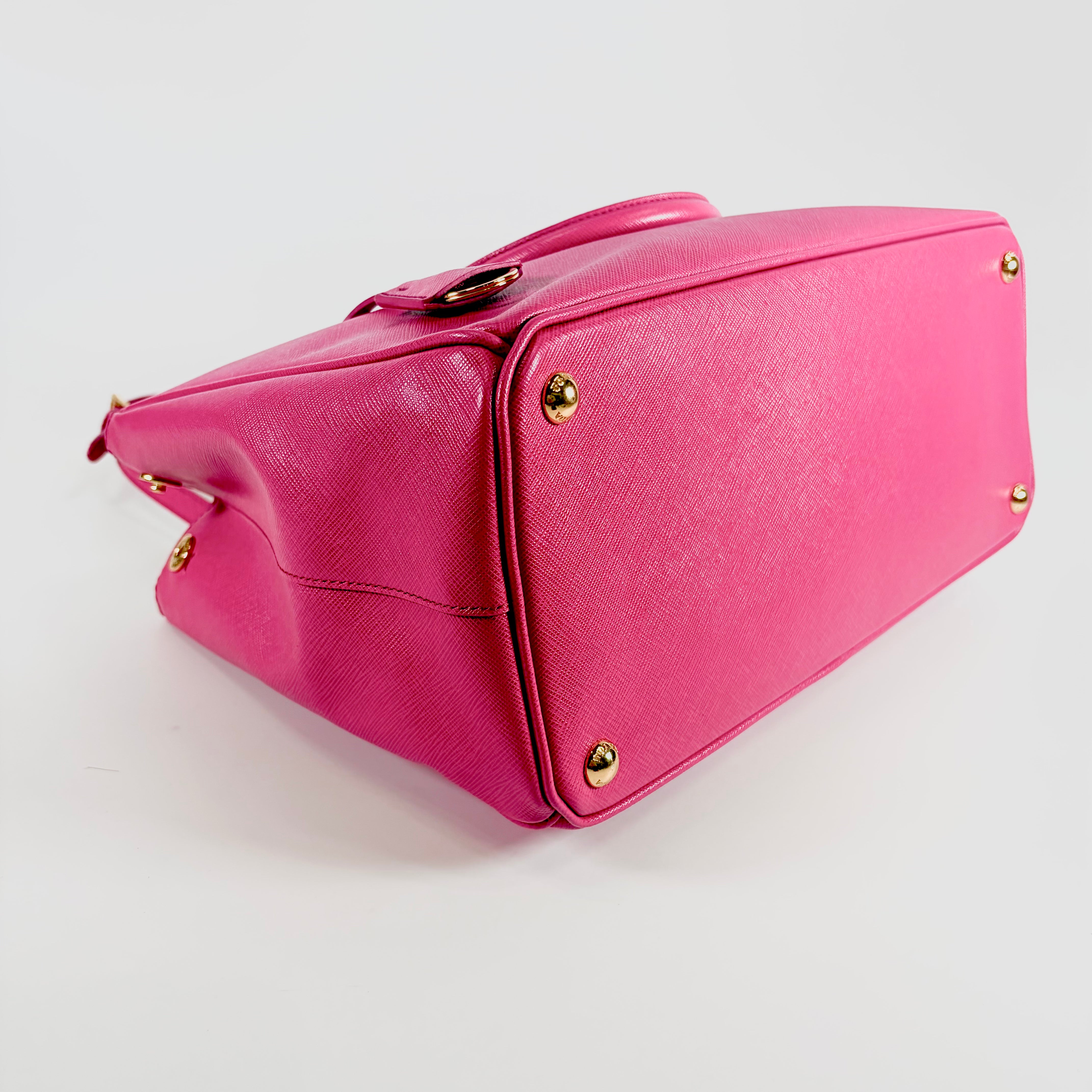 2607 secondhand PRADA Saffiano Galleria leather 2WAY hand bag pink